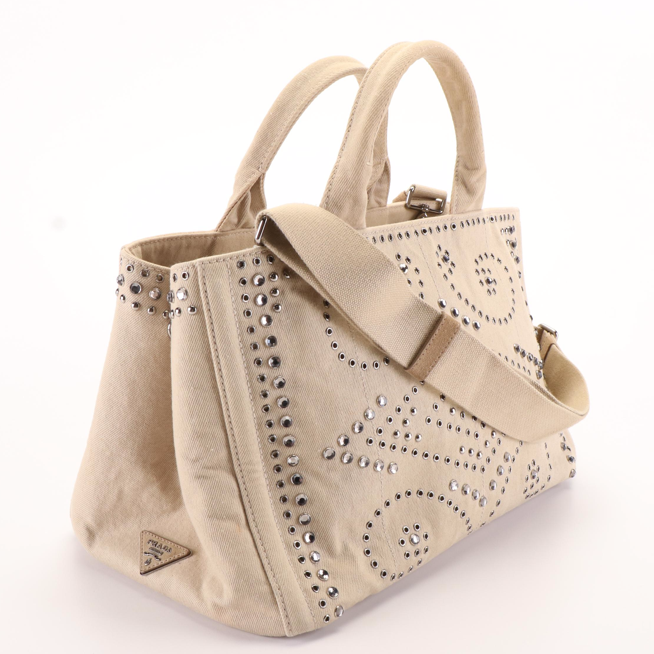 Prada White Denim Canapa Tote Bag