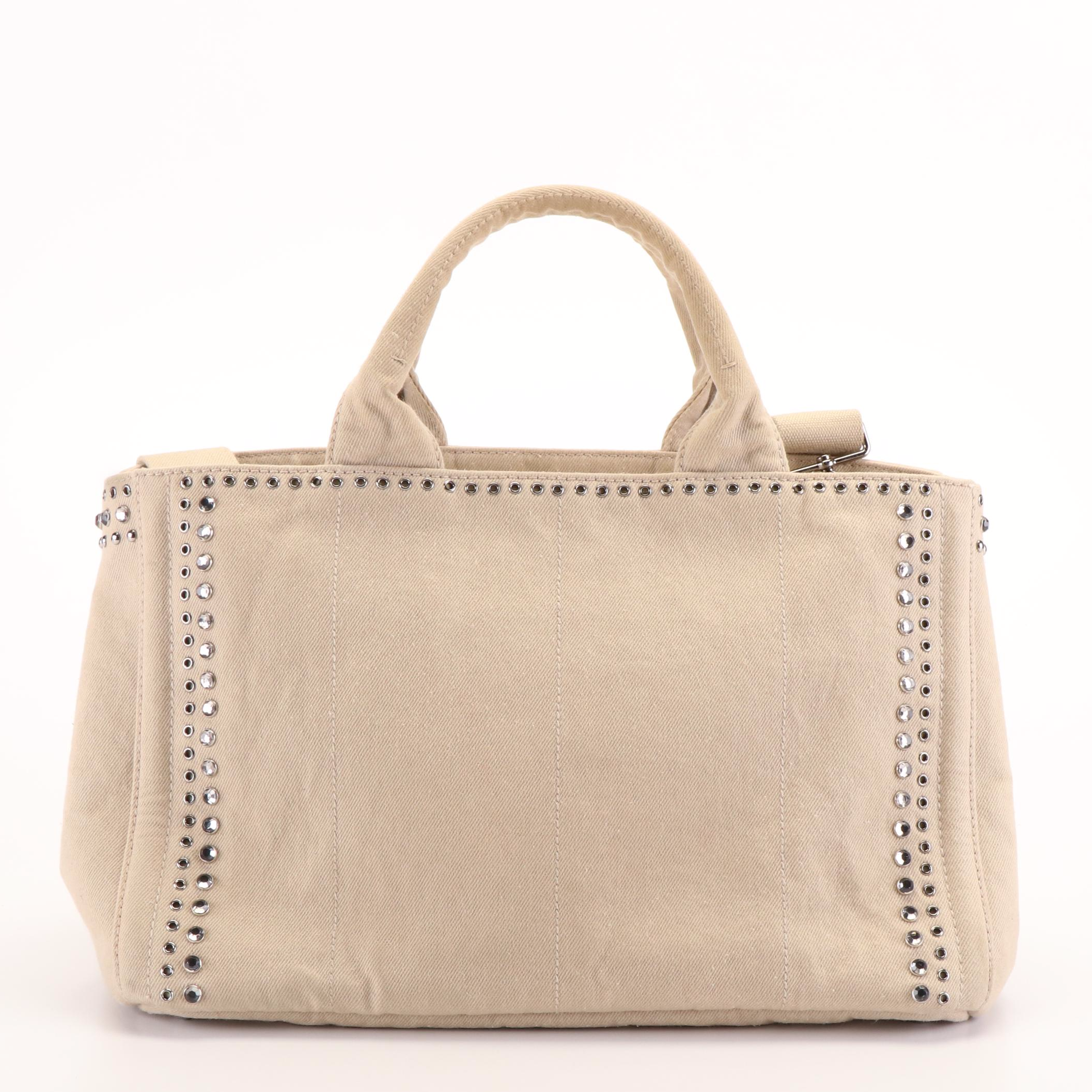 Prada White Denim Canapa Tote Bag