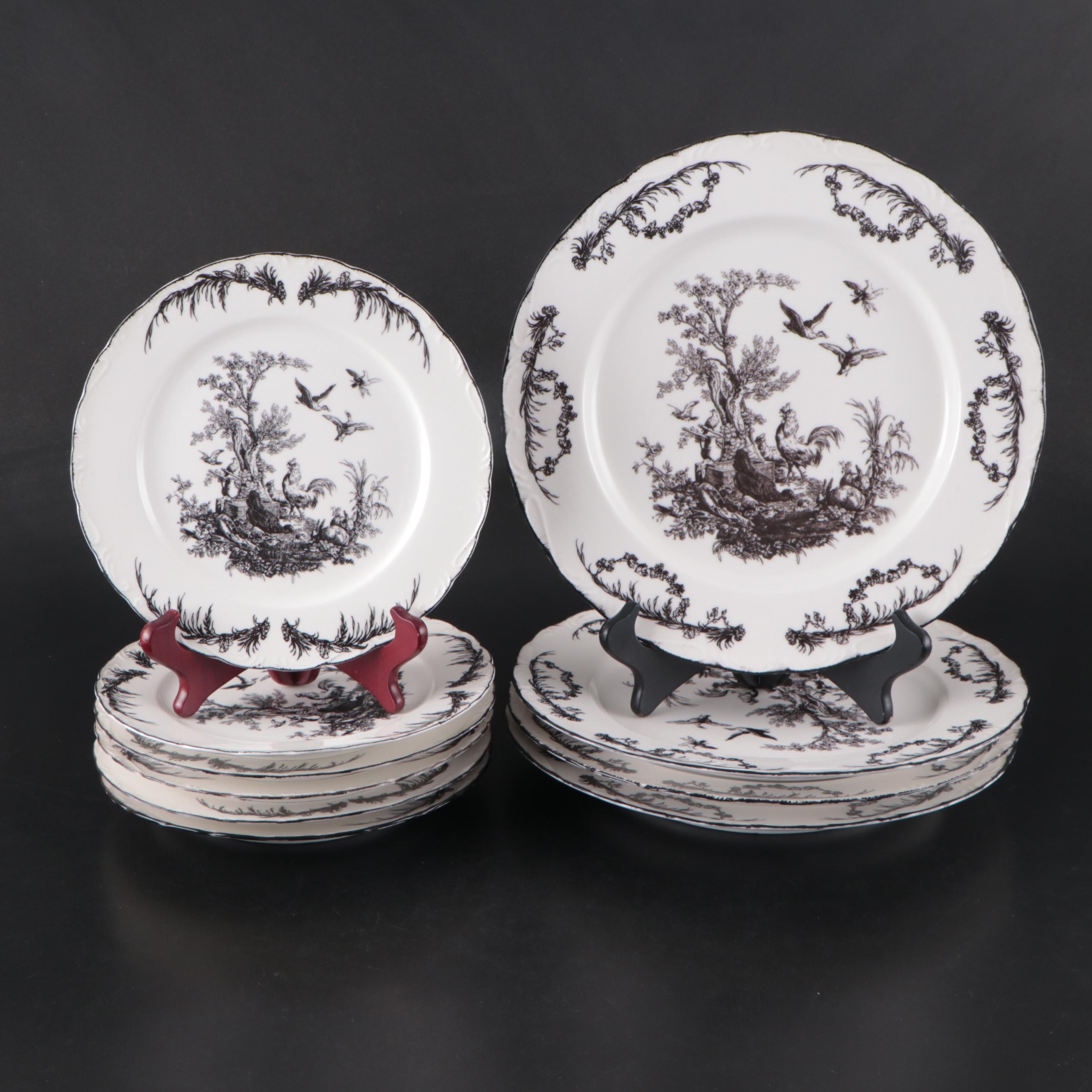 Aux au Provence Ceramic Dinnerware with Black Toile Rooster Motif