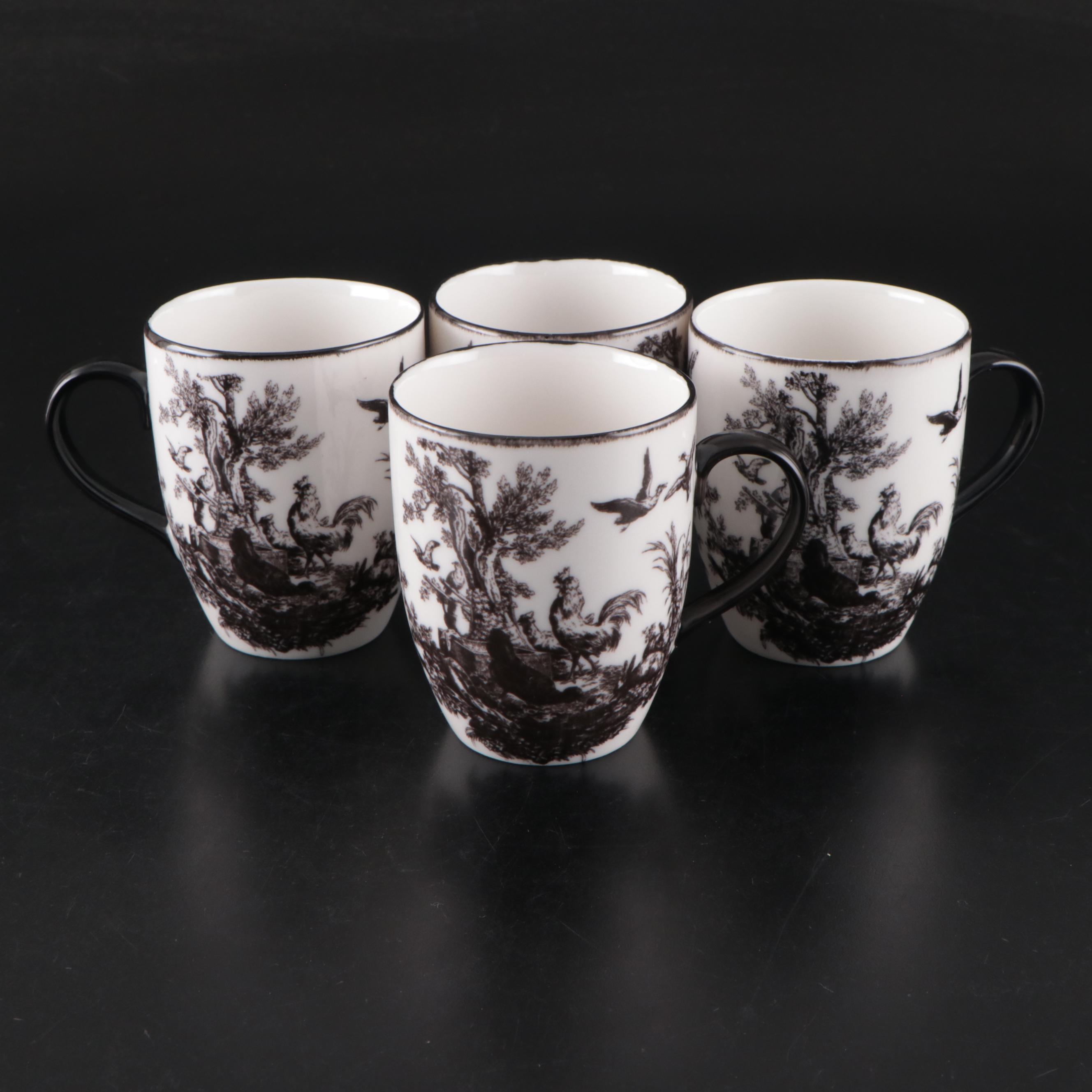 Aux au Provence Ceramic Dinnerware with Black Toile Rooster Motif