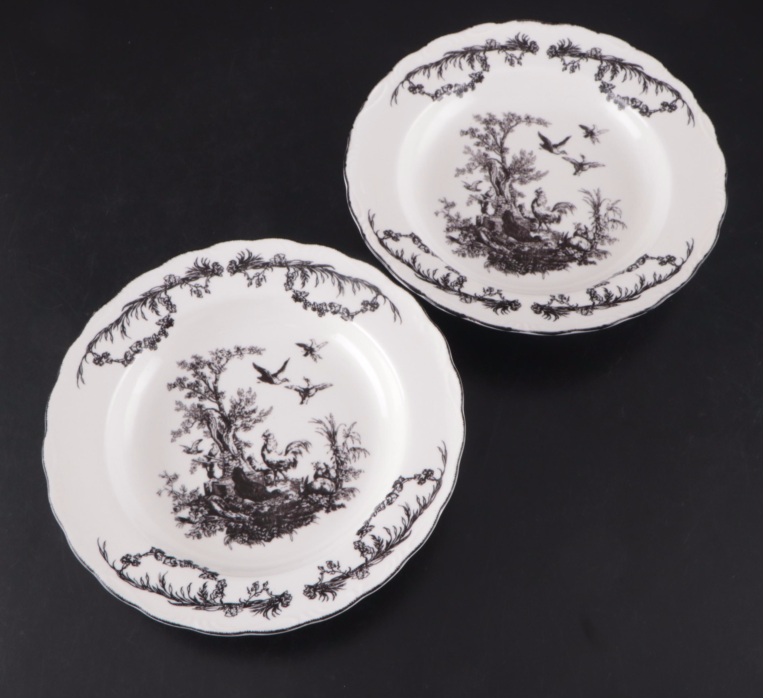 Aux au Provence Ceramic Dinnerware with Black Toile Rooster Motif