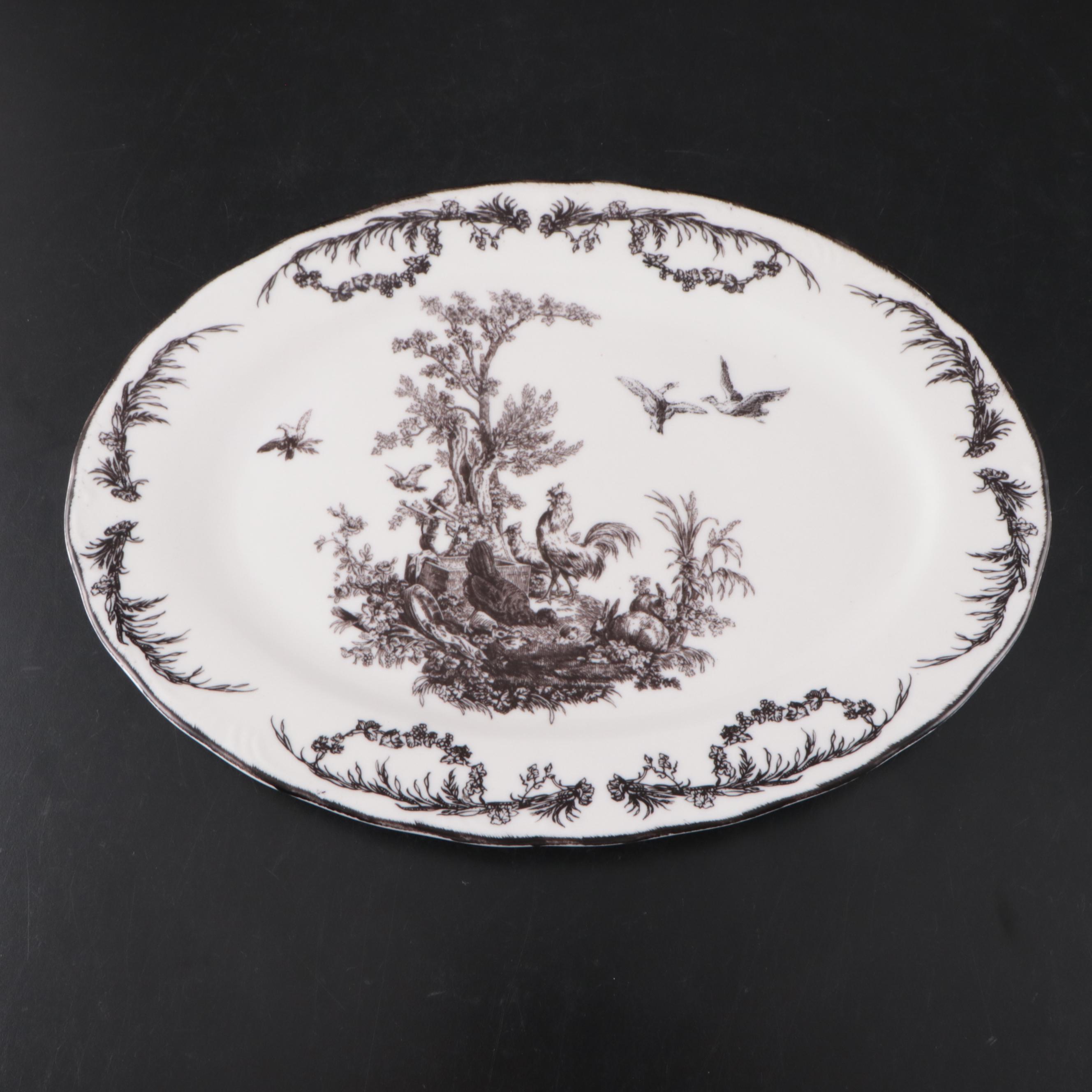 Aux au Provence Ceramic Dinnerware with Black Toile Rooster Motif