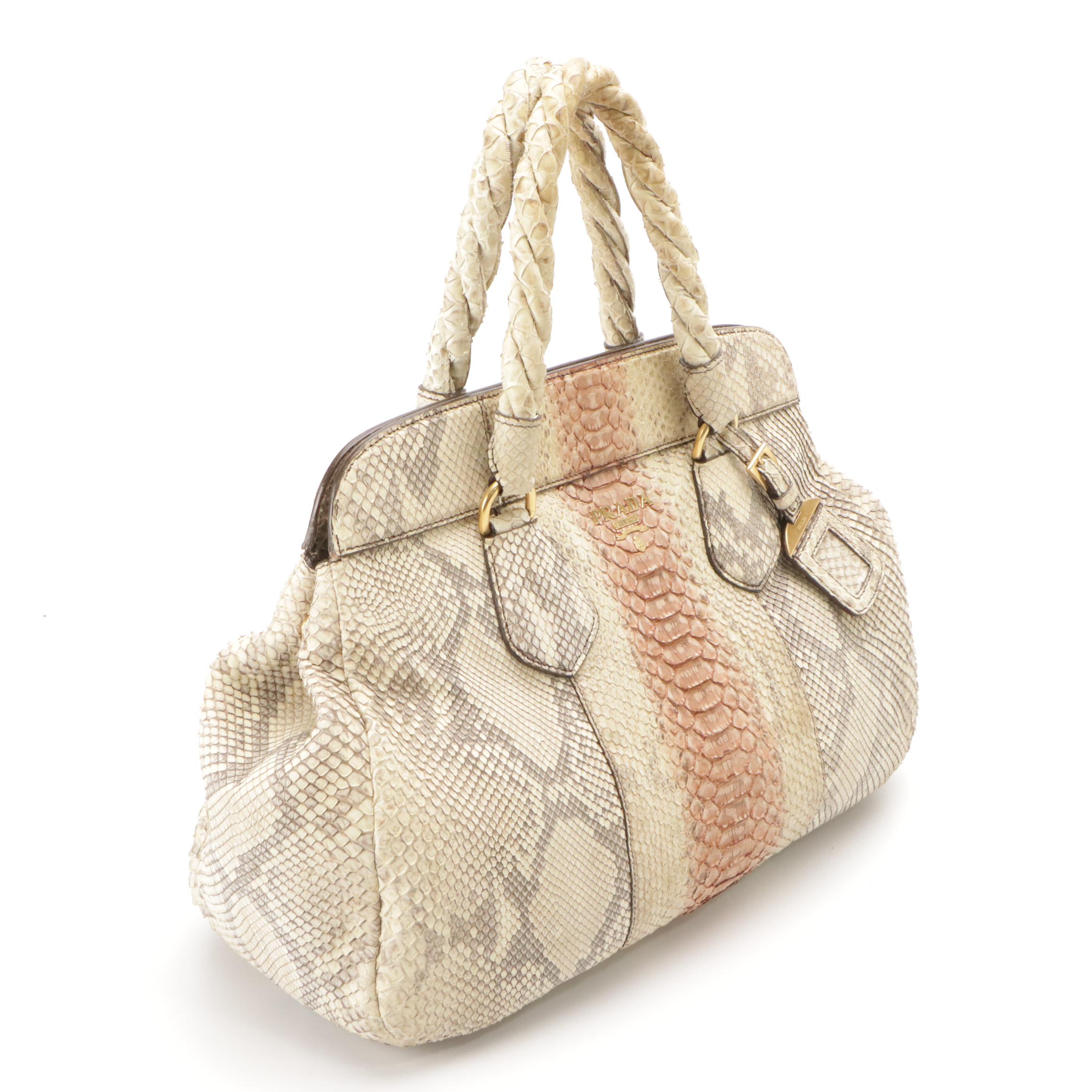 Prada Frame Handbag Tote in Python Skin with Braided Handles