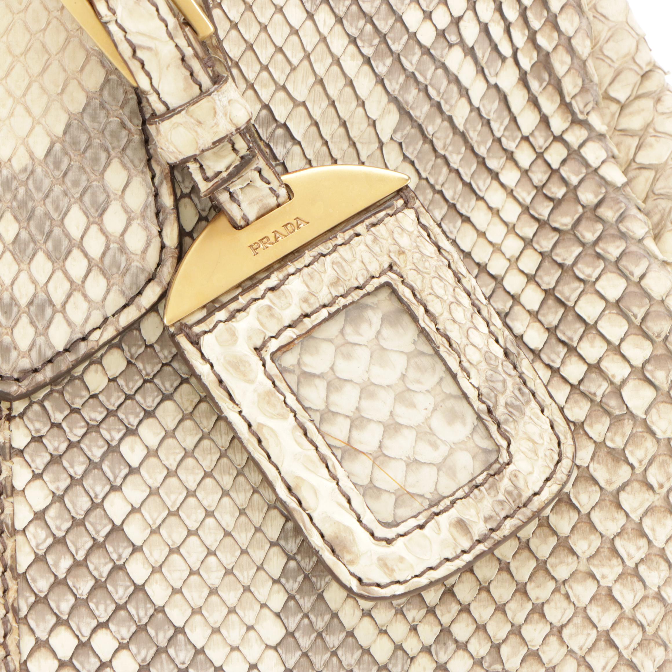 Prada Frame Handbag Tote in Python Skin with Braided Handles