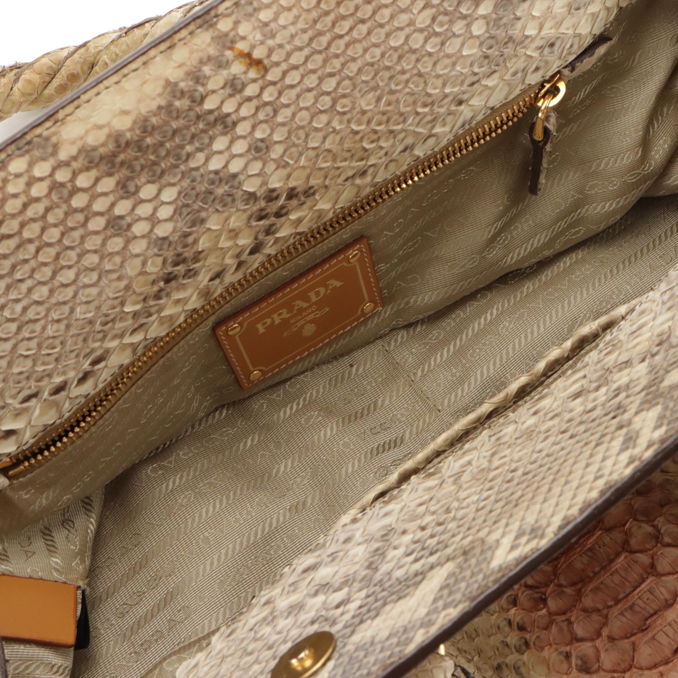 Prada Frame Handbag Tote in Python Skin with Braided Handles