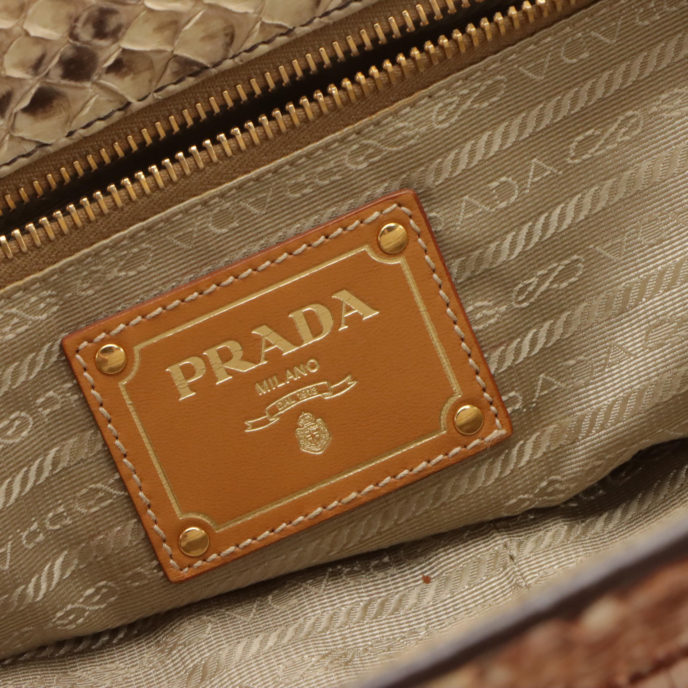 Prada Frame Handbag Tote in Python Skin with Braided Handles