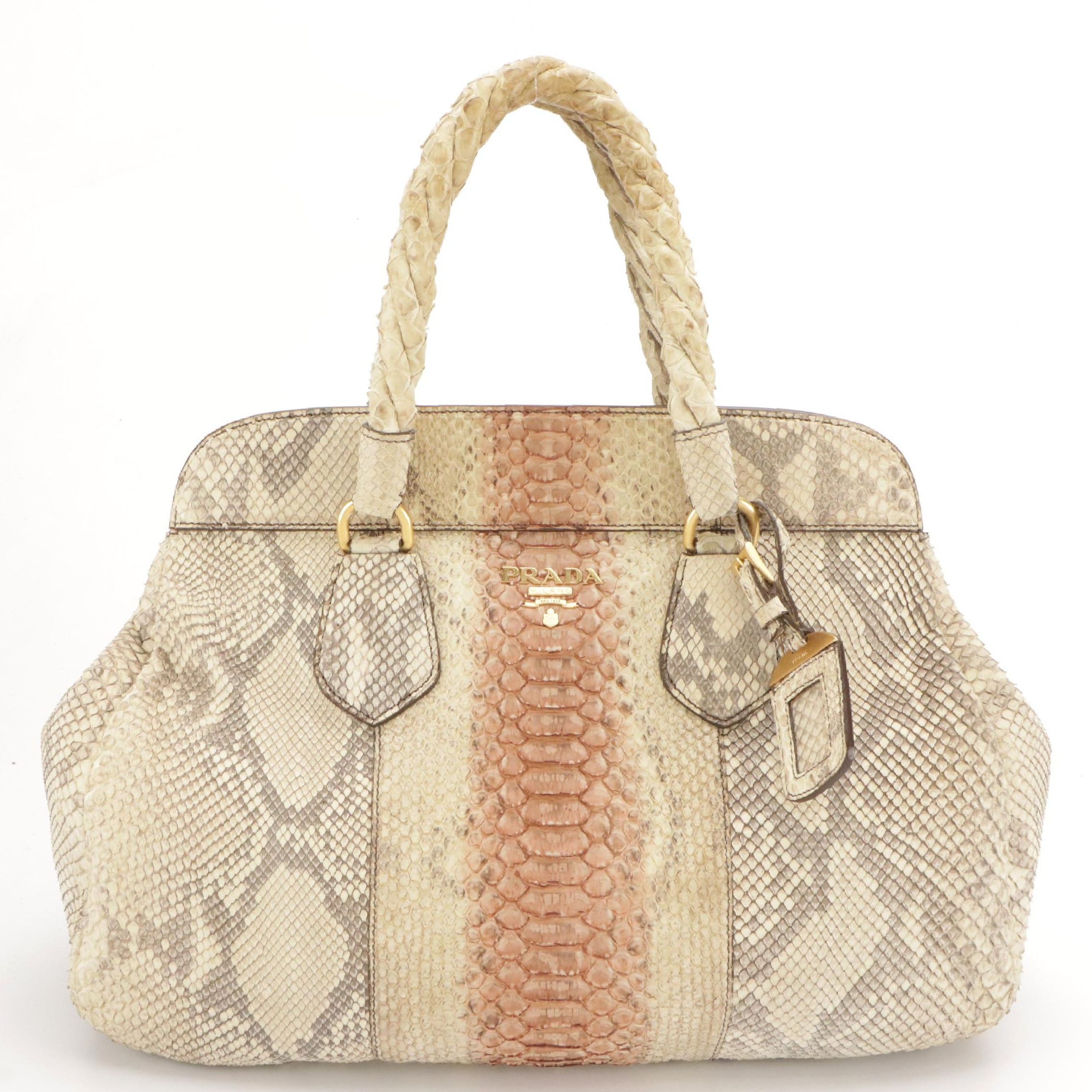 Prada Frame Handbag Tote in Python Skin with Braided Handles