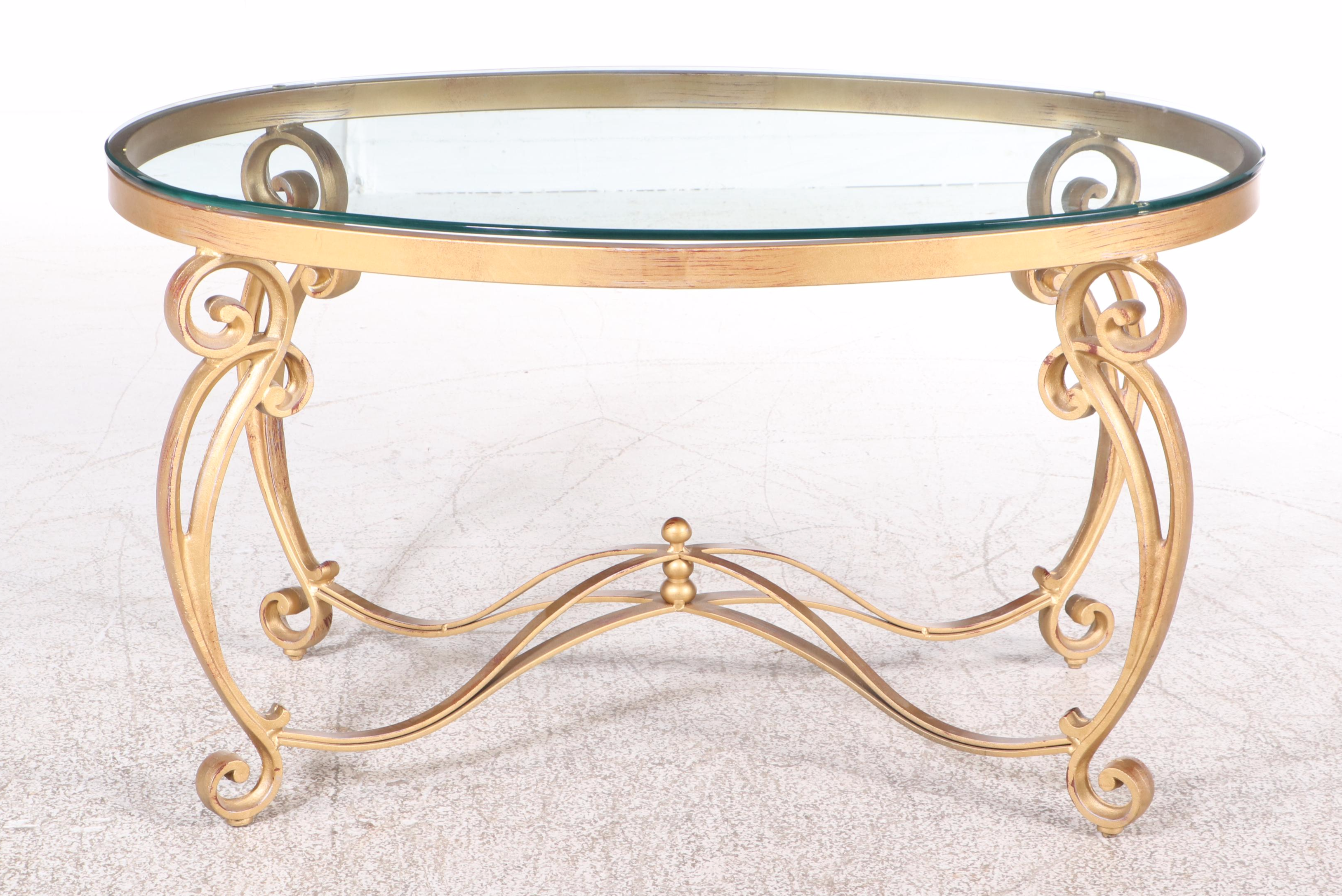 Hollywood Regency Style Gilt Metal and Glass Top Coffee Table