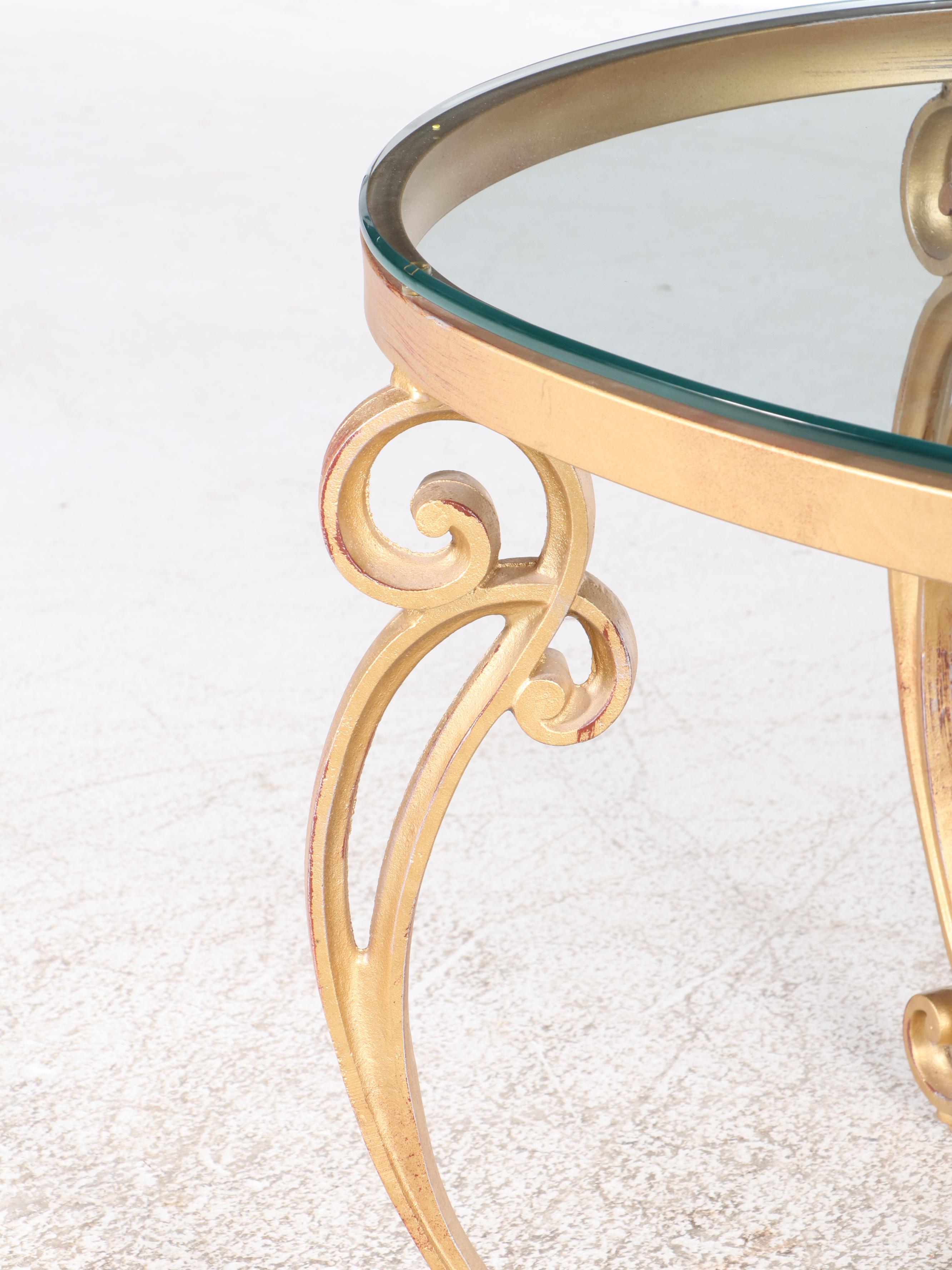 Hollywood Regency Style Gilt Metal and Glass Top Coffee Table