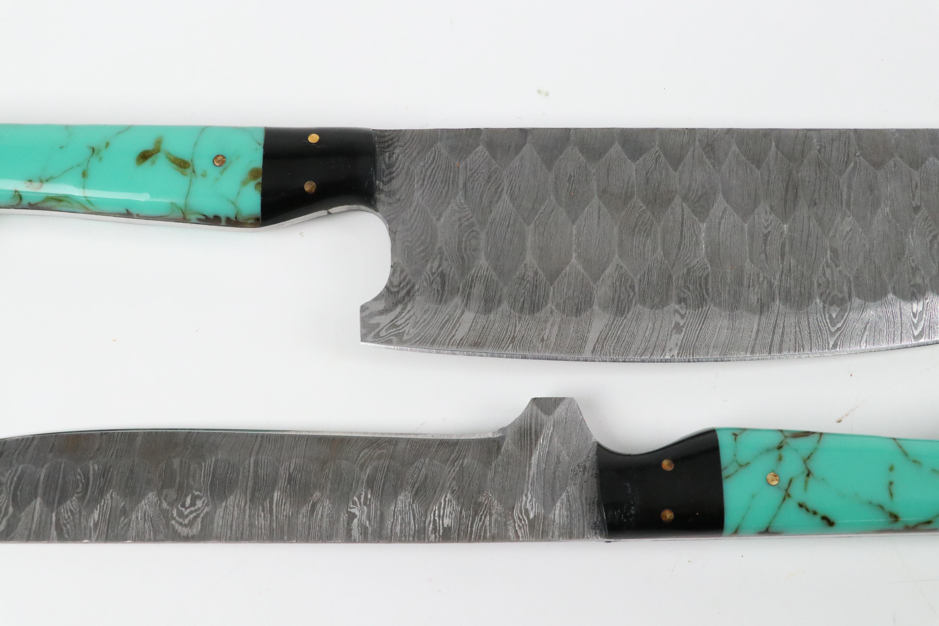 Damascus Steel Resin Handled Chef's Knife Set in Leather Knife Roll