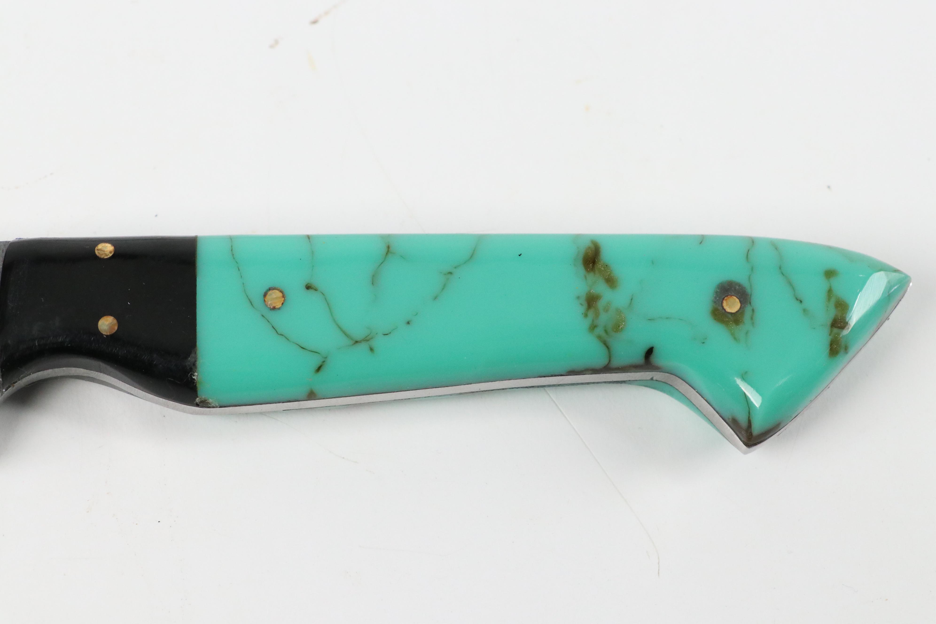 Damascus Steel Resin Handled Chef's Knife Set in Leather Knife Roll