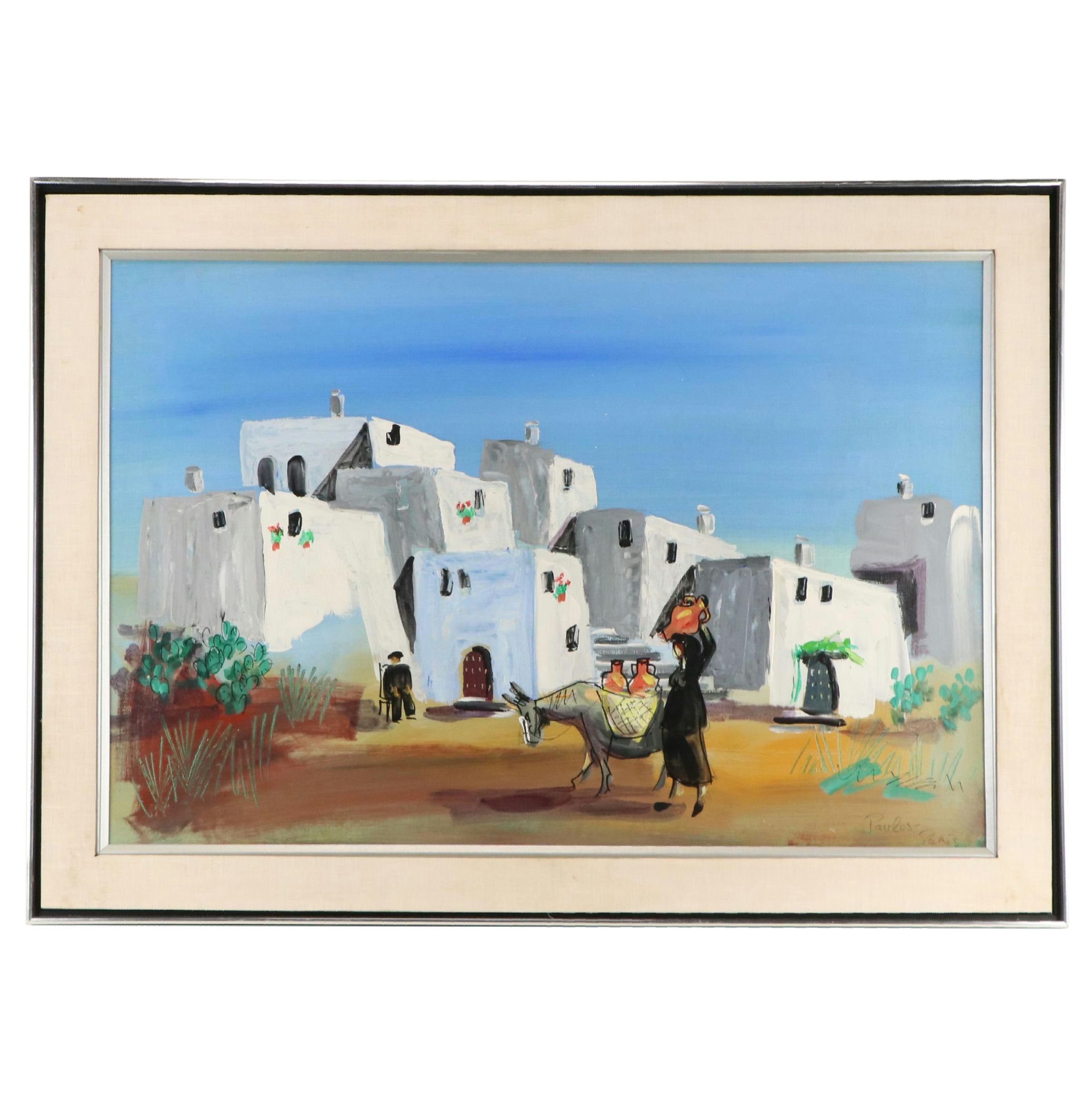 Landscape Oil Painting of Adobe Village Scene