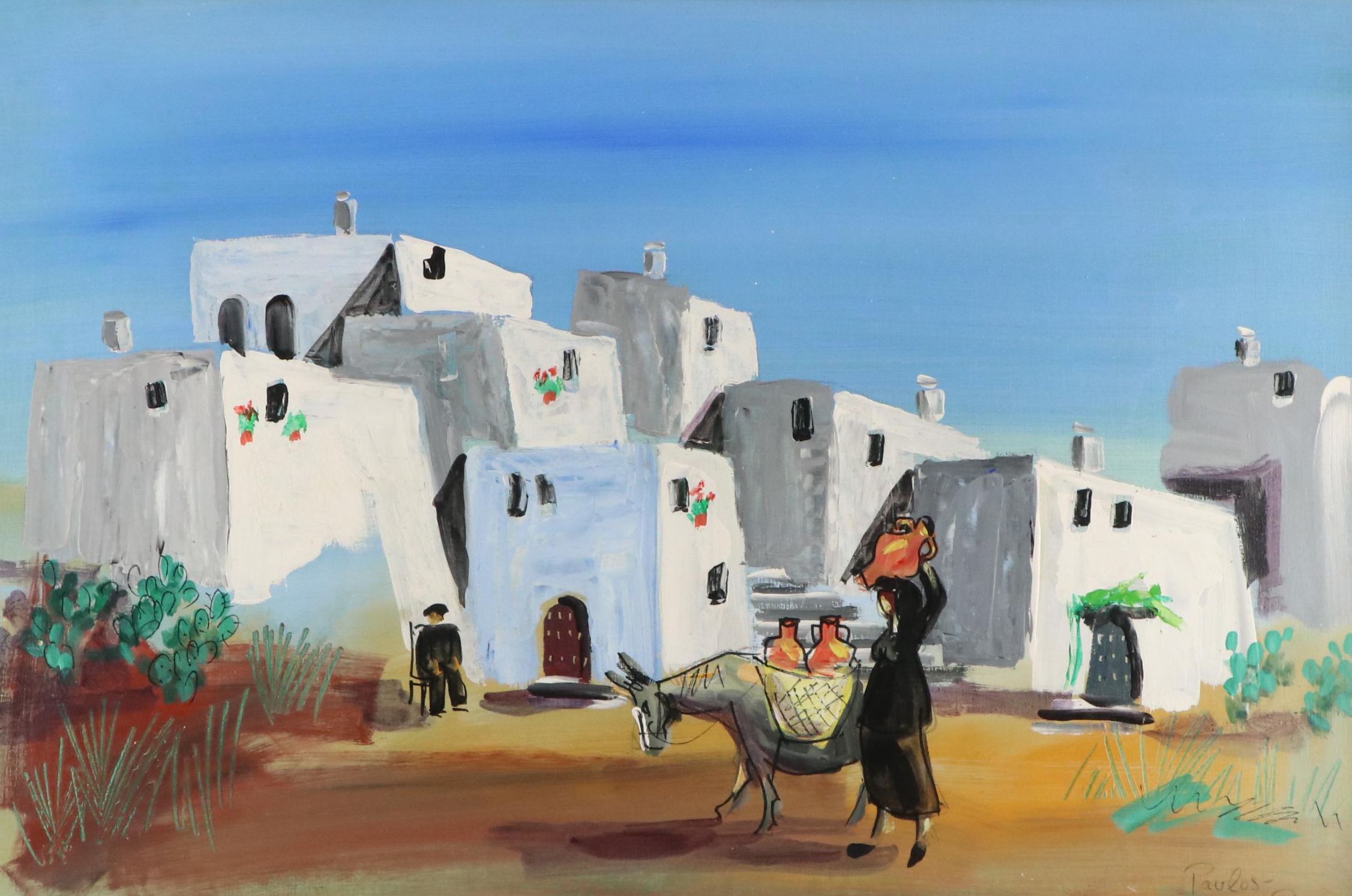 Landscape Oil Painting of Adobe Village Scene