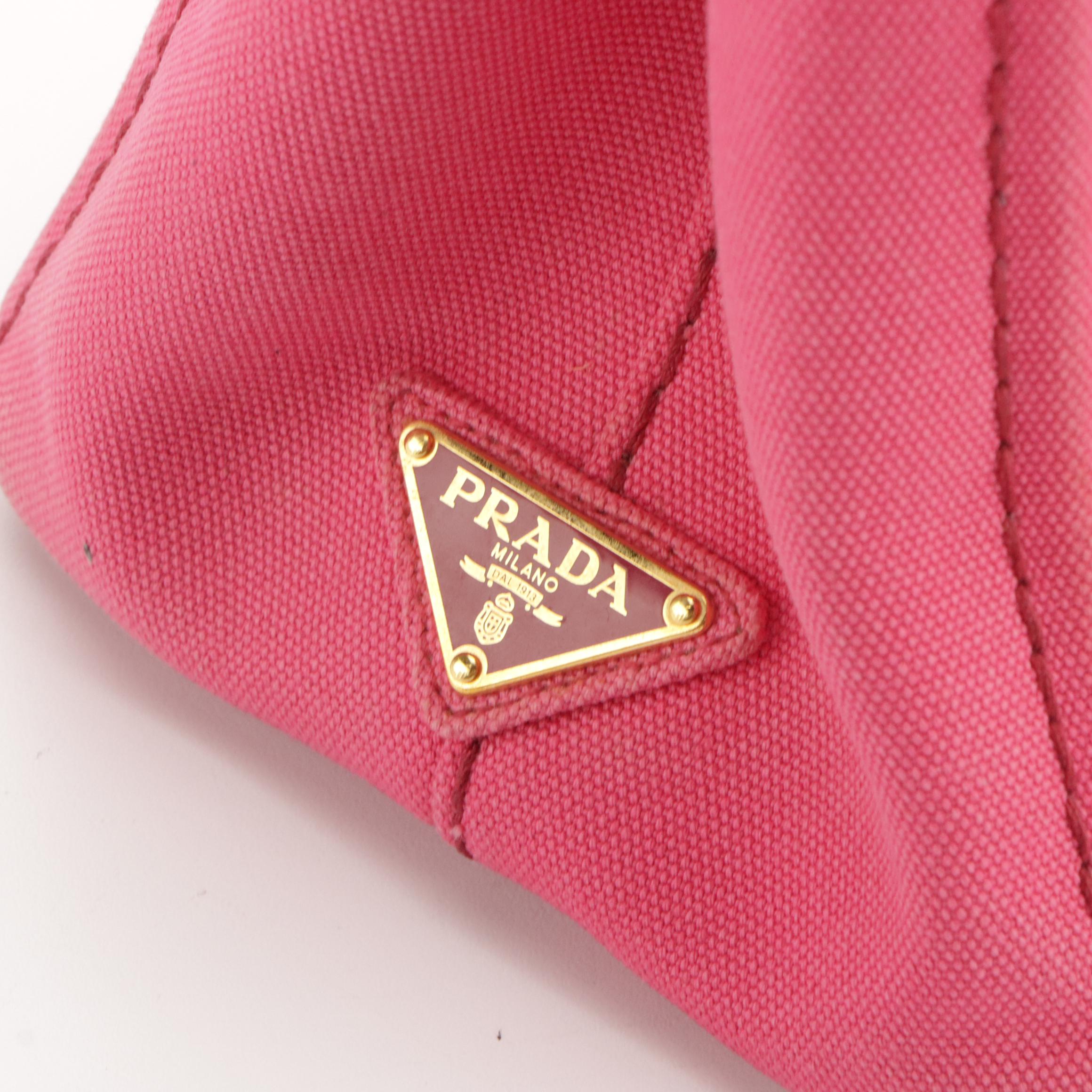 Prada Pink Canapa Canvas Two-Way Handbag with Detachable Strap