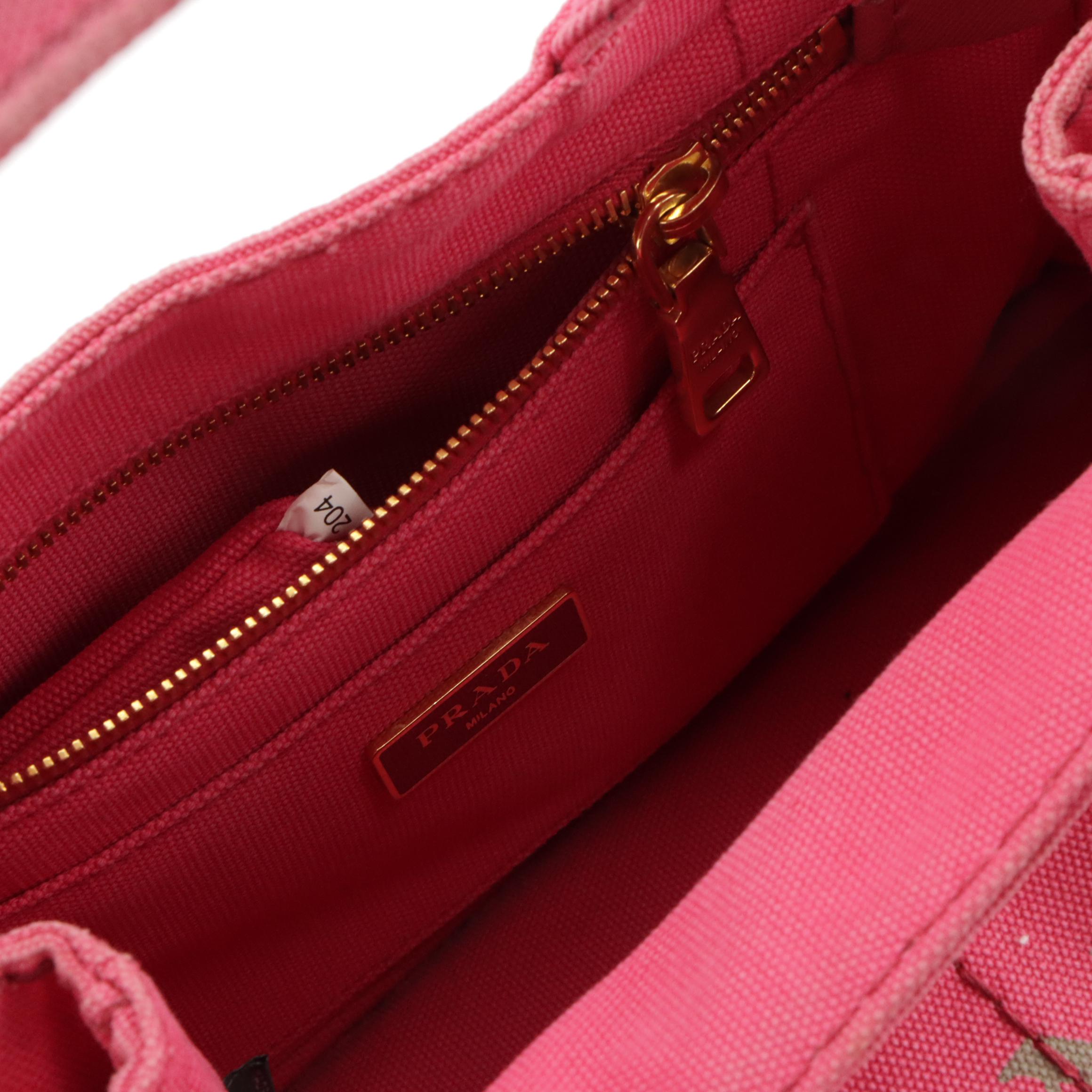 Prada Pink Canapa Canvas Two-Way Handbag with Detachable Strap