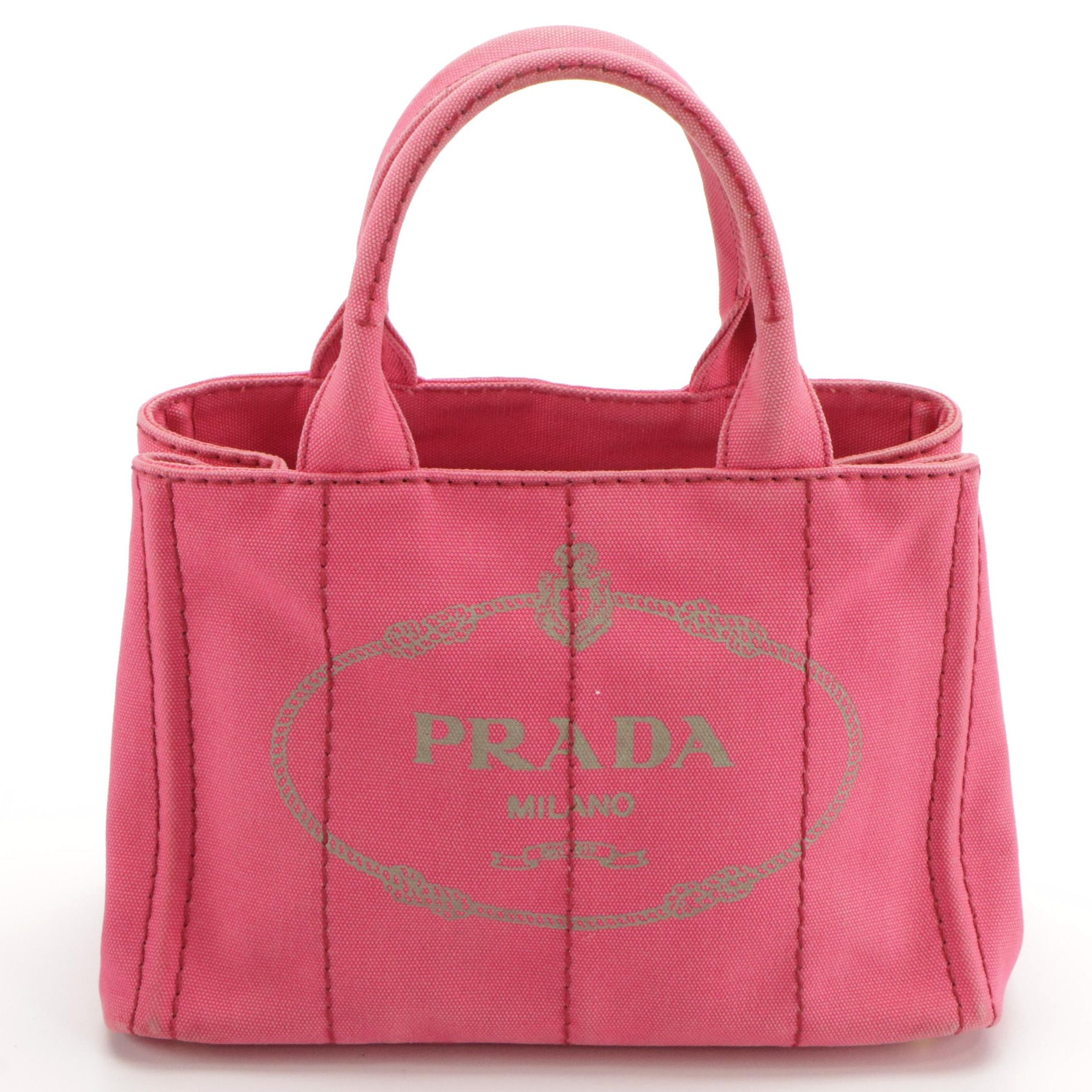 Prada Pink Canapa Canvas Two-Way Handbag with Detachable Strap