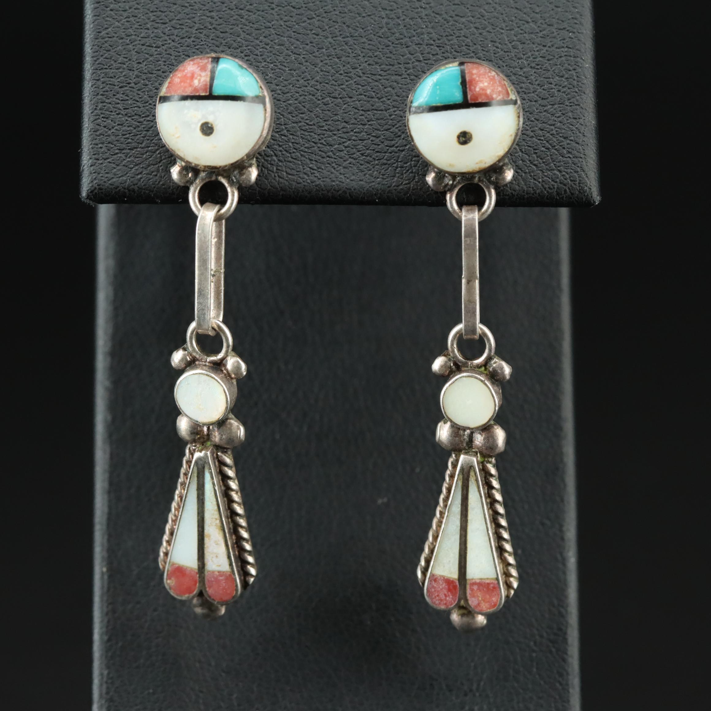 Western Style Sterling Dangle Earrings Including Turquoise and Coral
