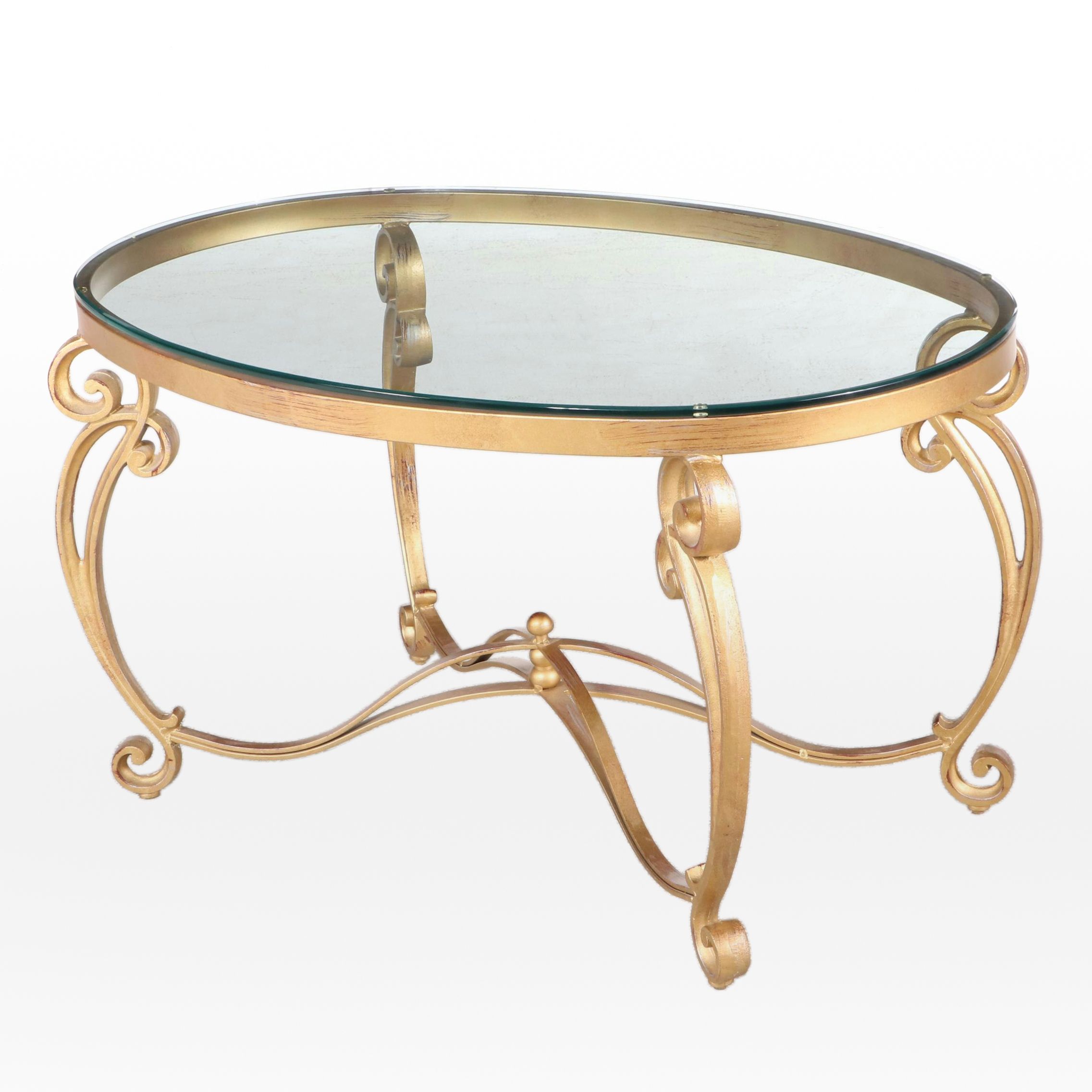 Hollywood Regency Style Gilt Metal and Glass Top Coffee Table