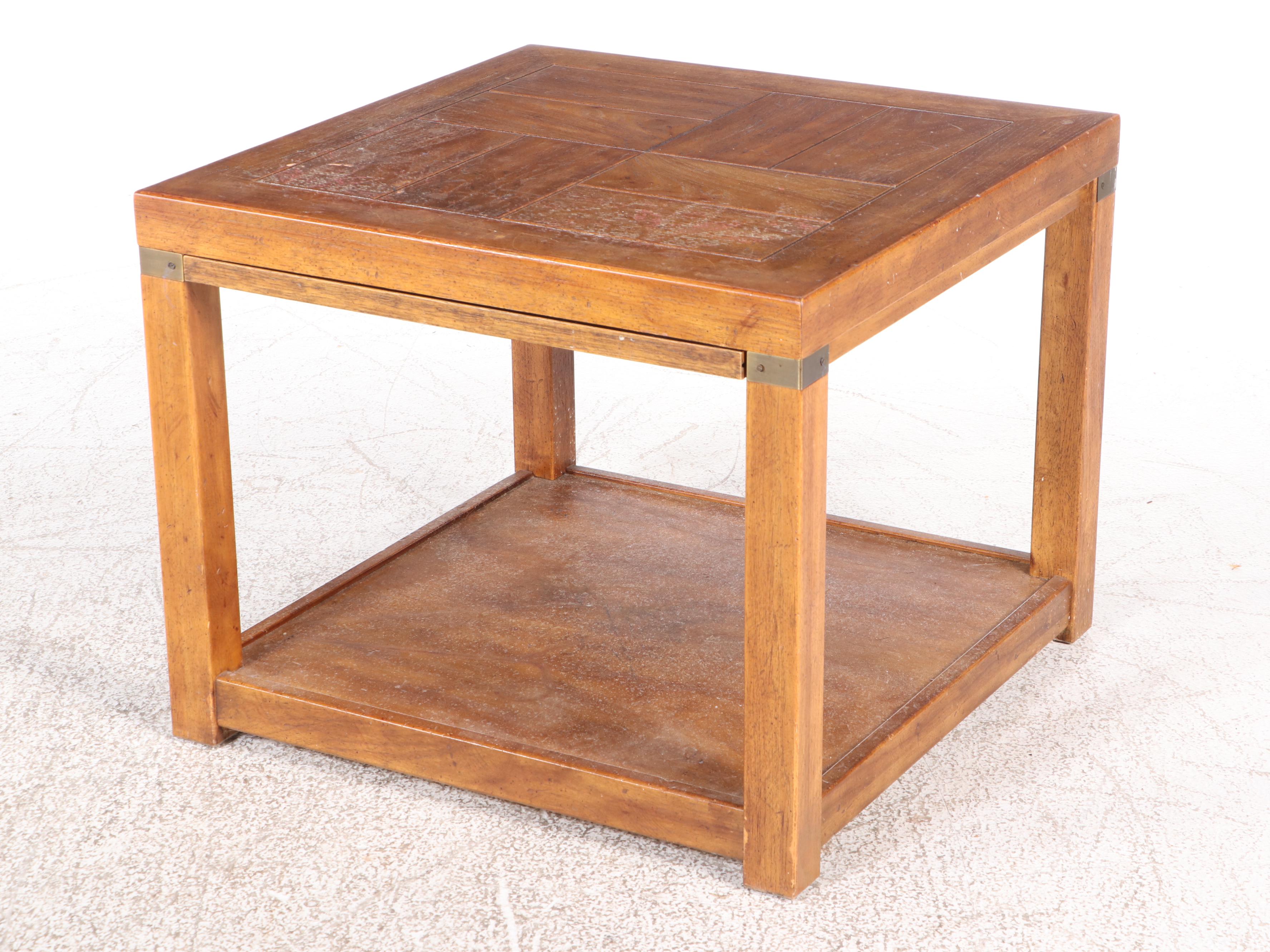 Pair of Drexel Heritage "Woodbriar" Campaign Style Pecan Side Tables