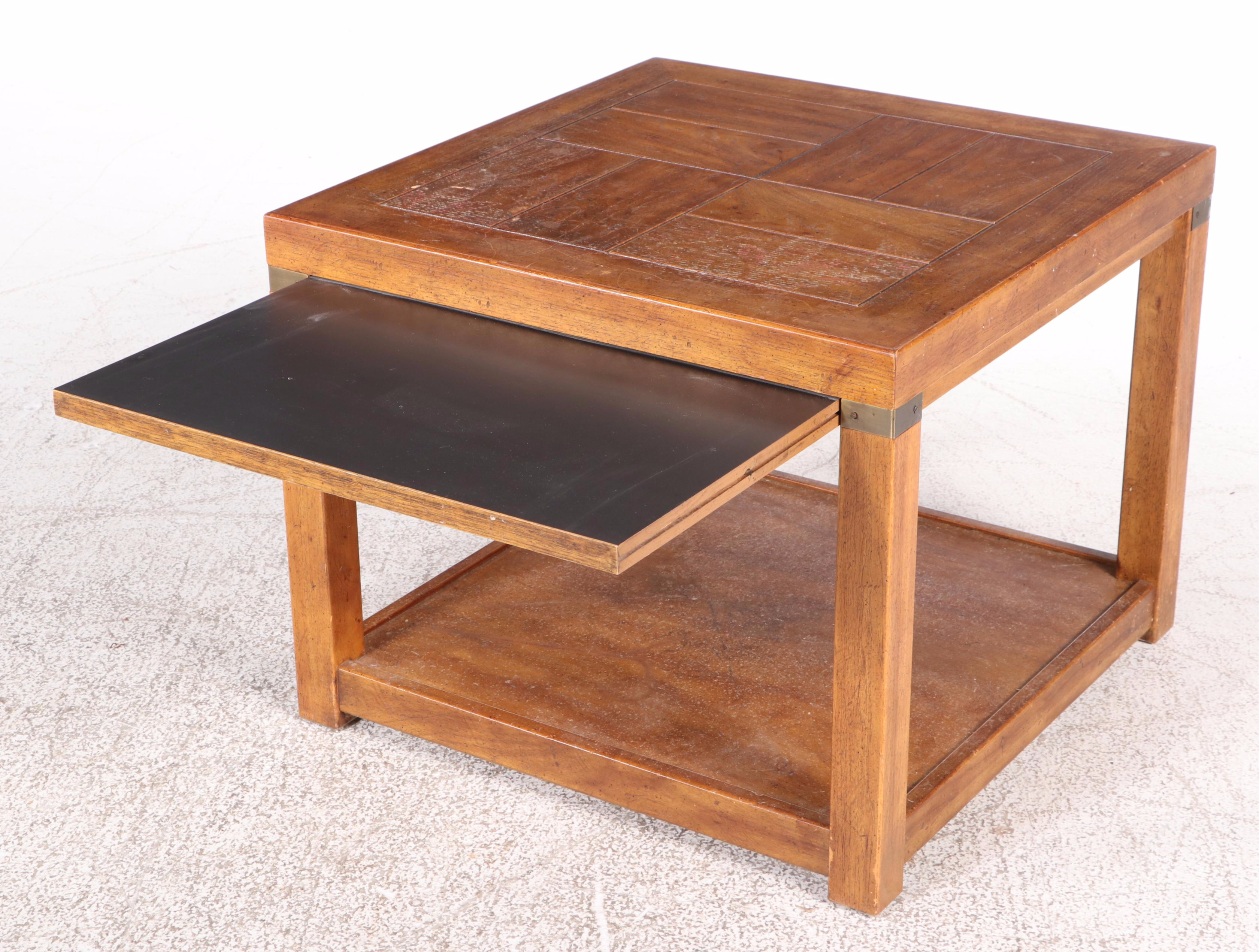 Pair of Drexel Heritage "Woodbriar" Campaign Style Pecan Side Tables