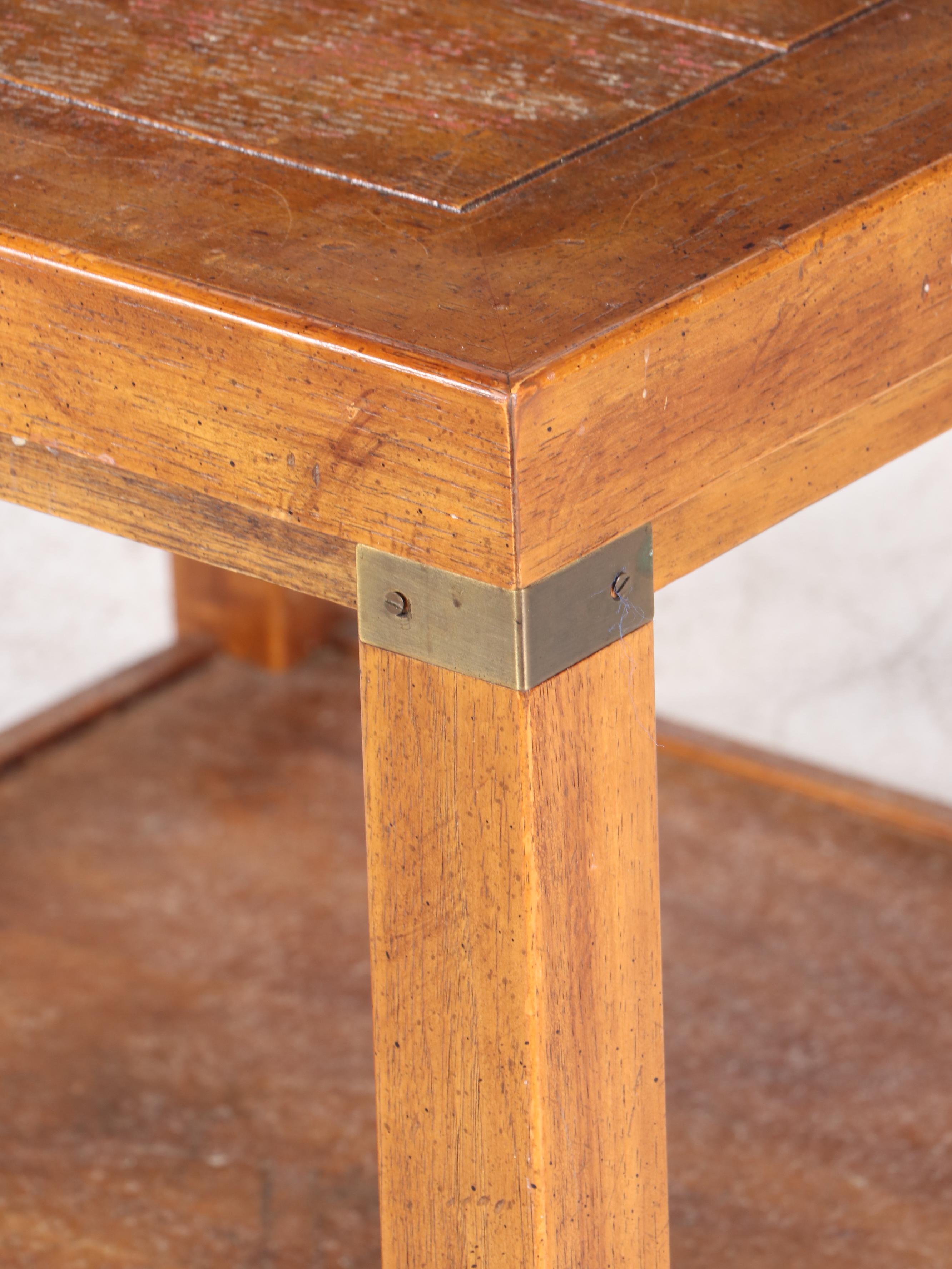 Pair of Drexel Heritage "Woodbriar" Campaign Style Pecan Side Tables