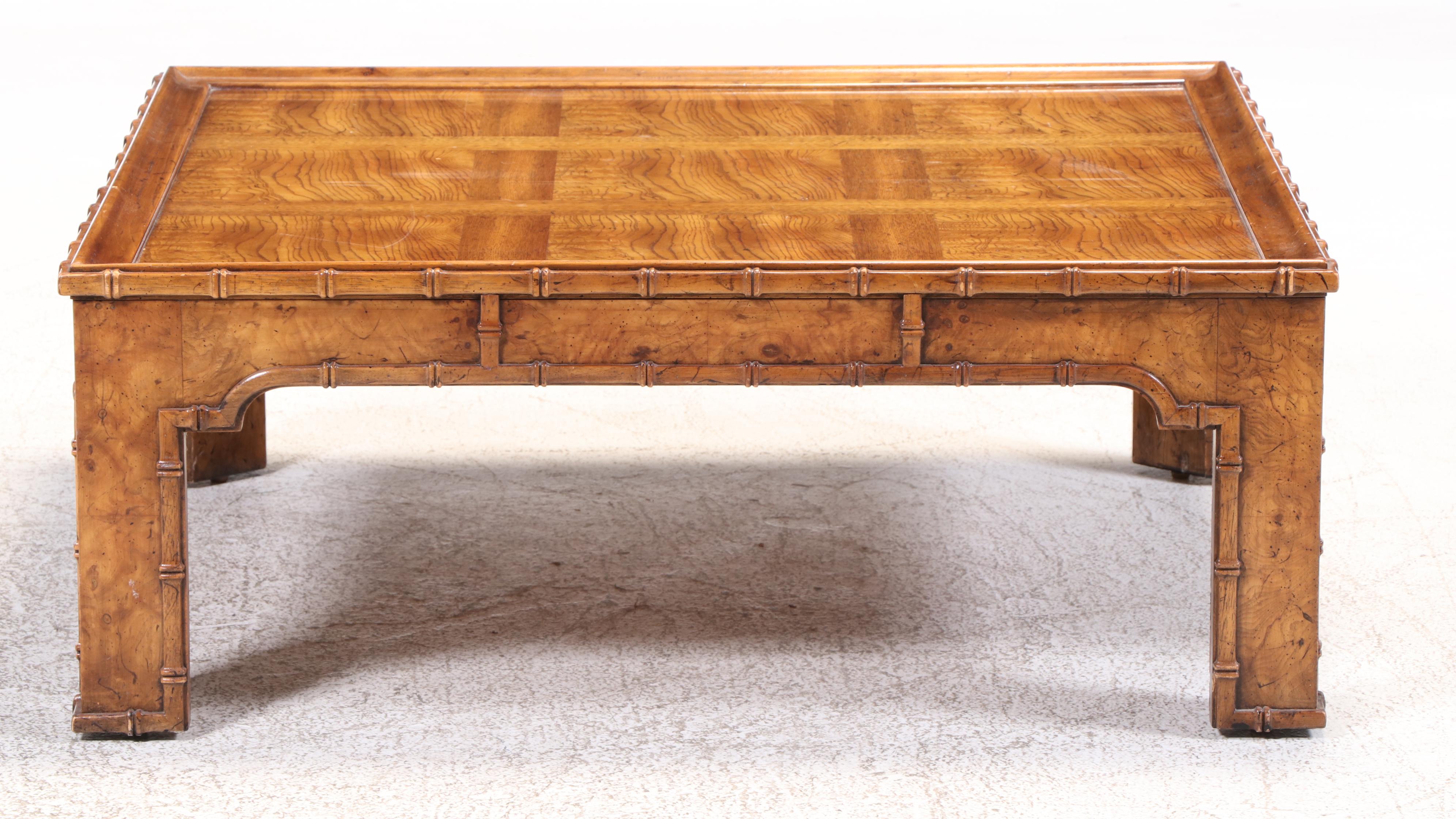 Drexel Heritage "Windward" Oak and Elm Chinoiserie Coffee Table, Circa 1970