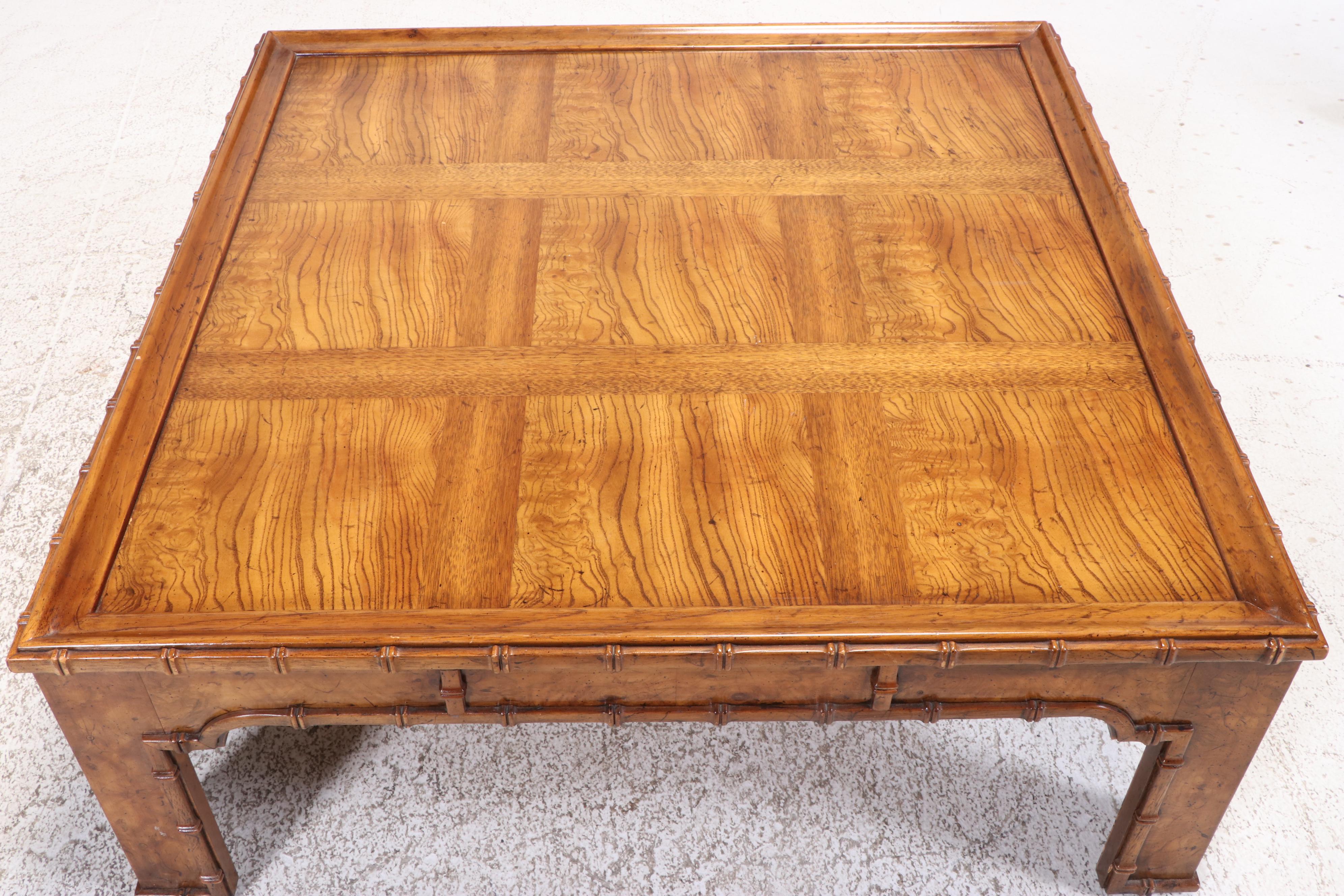 Drexel Heritage "Windward" Oak and Elm Chinoiserie Coffee Table, Circa 1970
