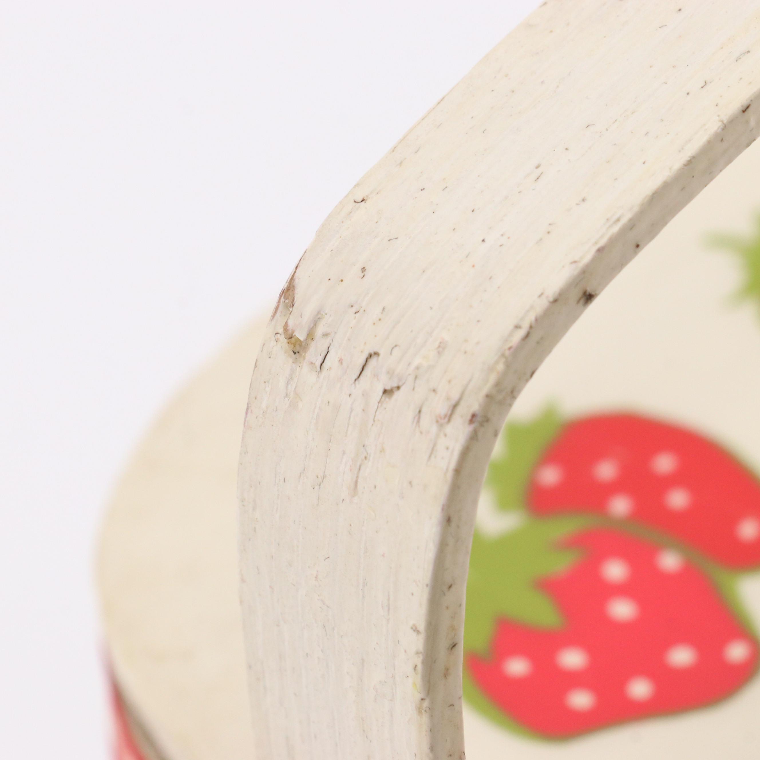 Vintage Hand-Painted and Strawberry Decoupaged Woven Wood Picnic Basket