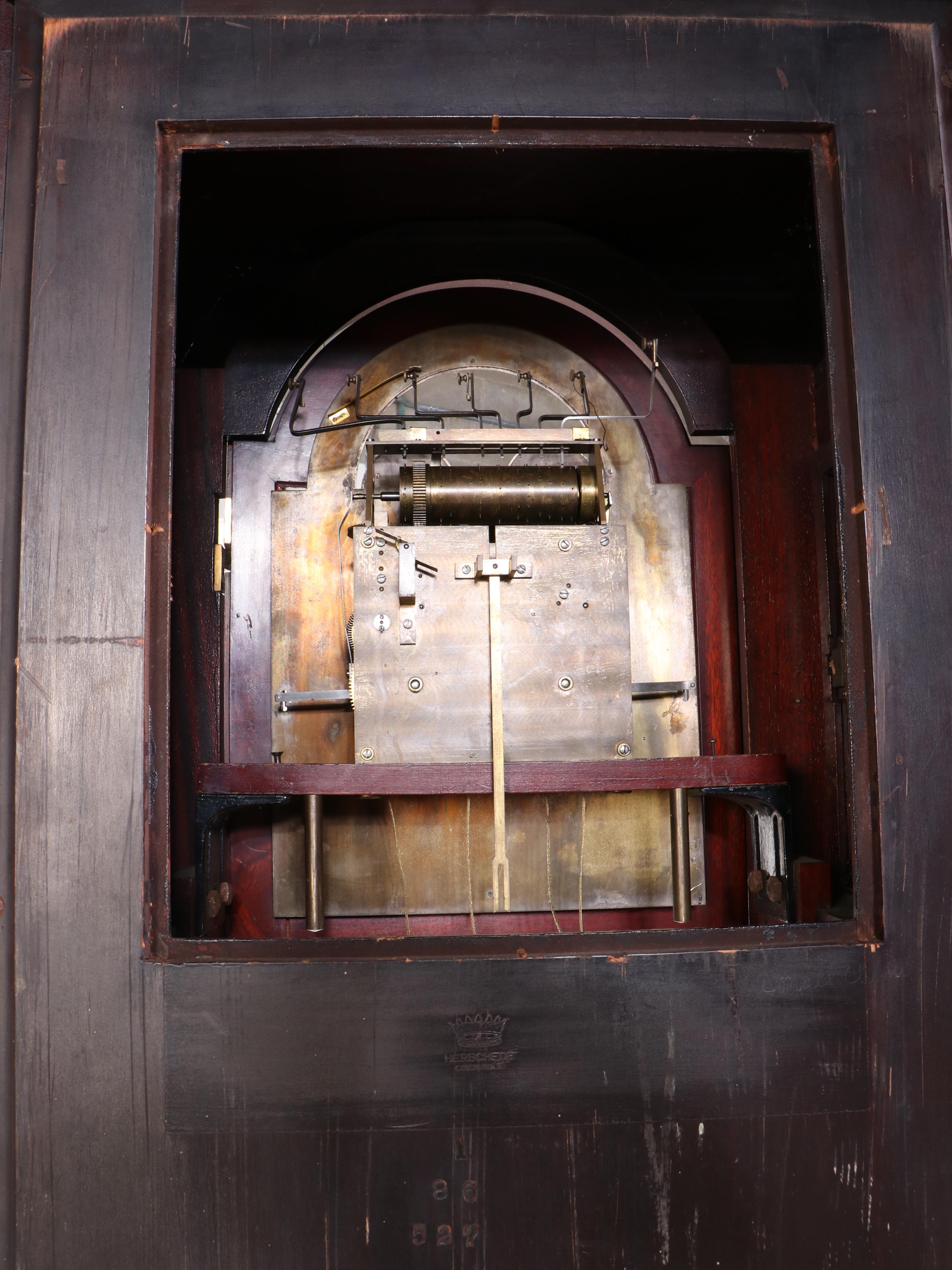Frank Herschede Mahogany Grandfather Clock, Early to Mid-20th Century