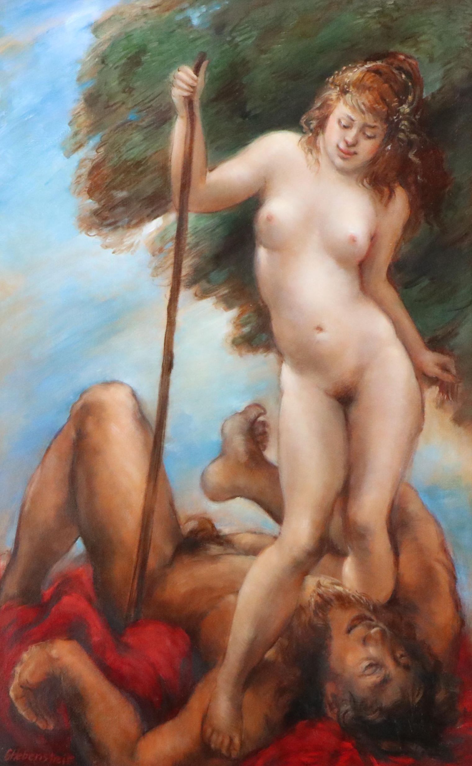 Carin Pelz Hebenstreit Oil Painting of Female Nude With Slain Man