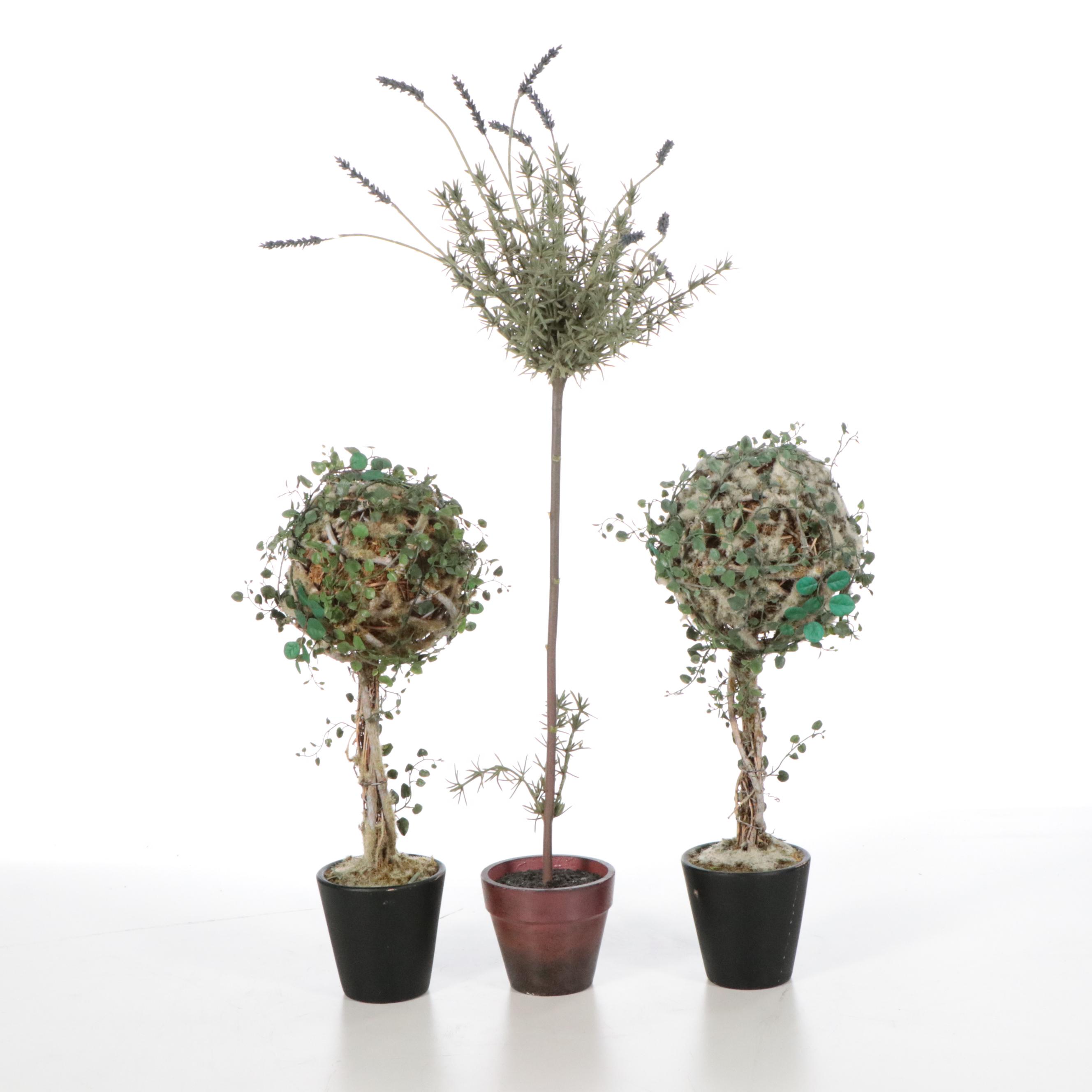 White Composite Wicker Planter Box, Faux Topiaries & Faux Lavender Tree, More