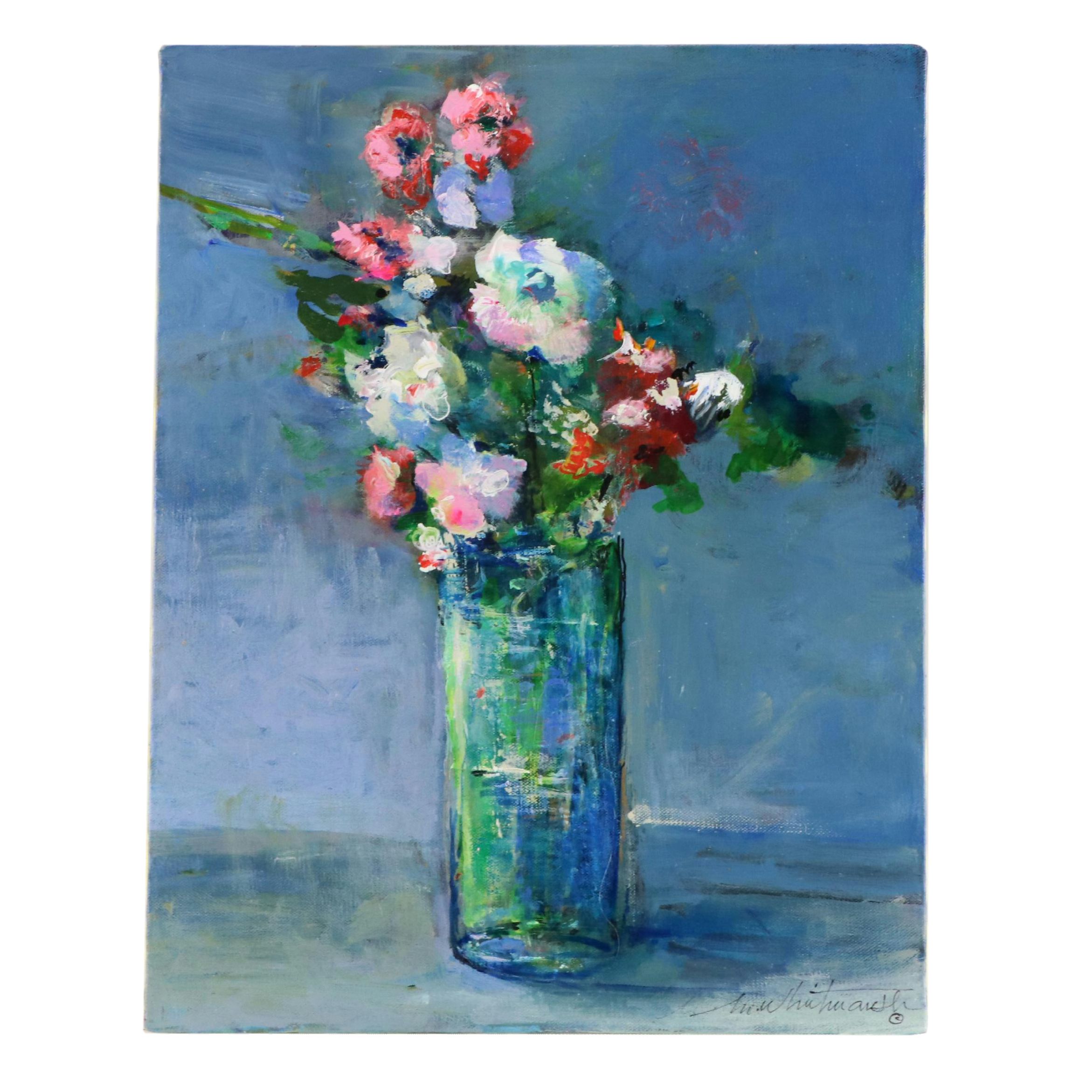Mark Whitmarsh Floral Still Life Acrylic Painting "Midnight Blossom," 2024
