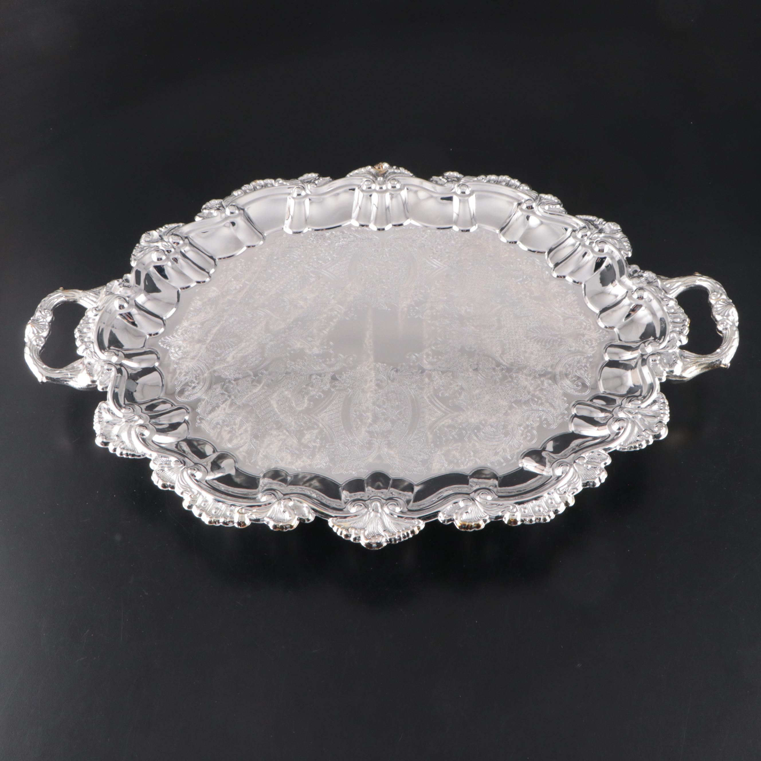 International Silver Co. "English Shell" Silver Plate Footed Waiter Tray