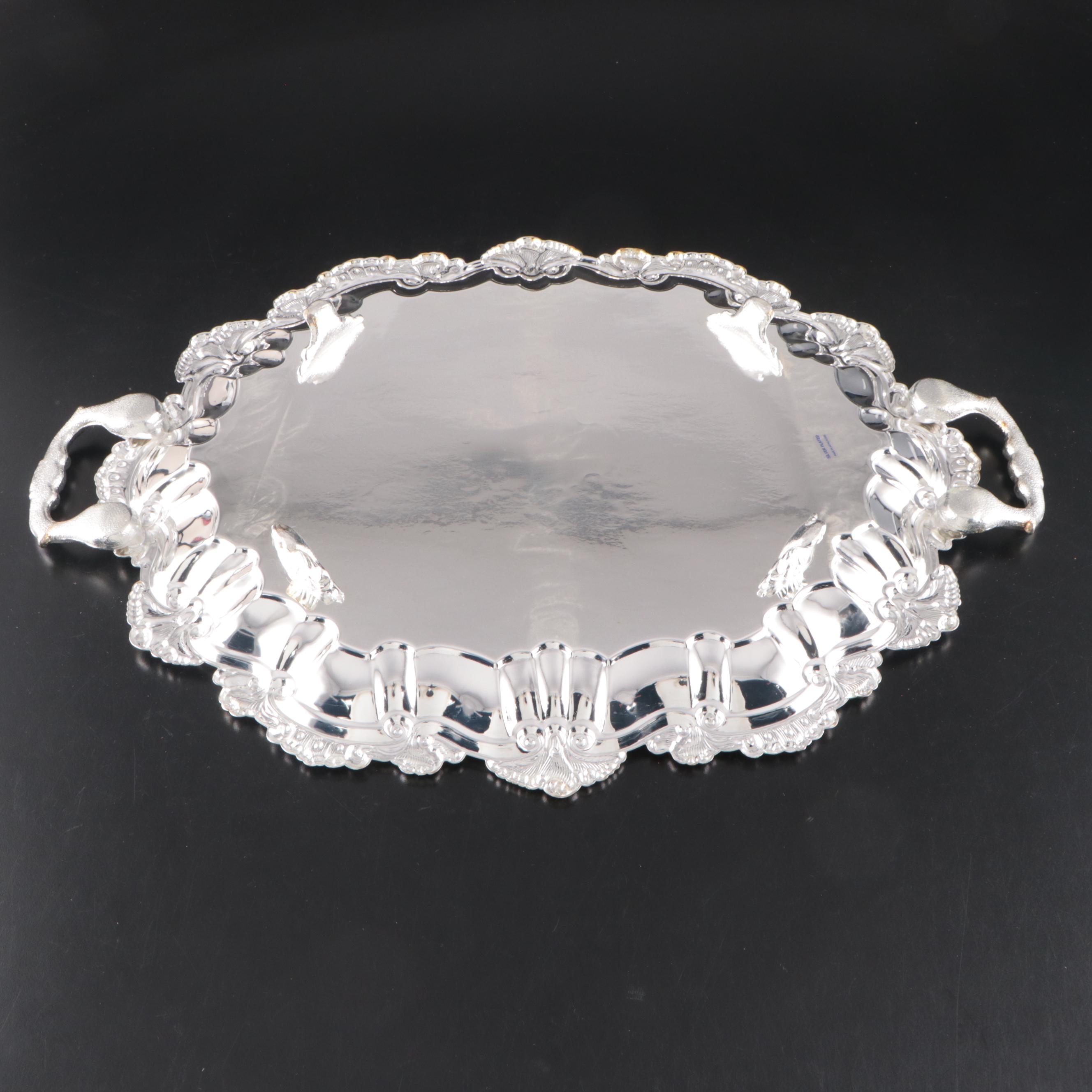 International Silver Co. "English Shell" Silver Plate Footed Waiter Tray