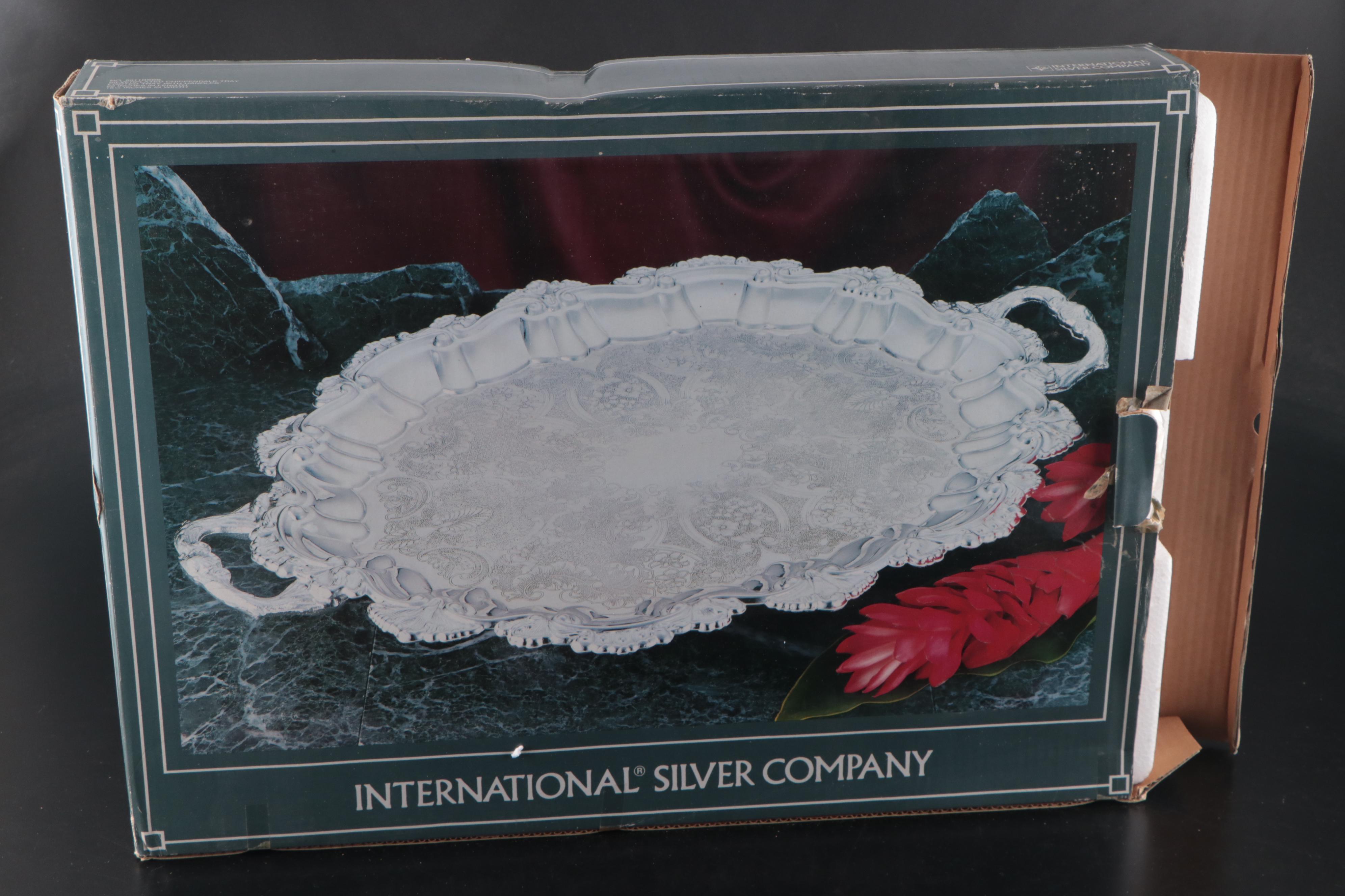 International Silver Co. "English Shell" Silver Plate Footed Waiter Tray