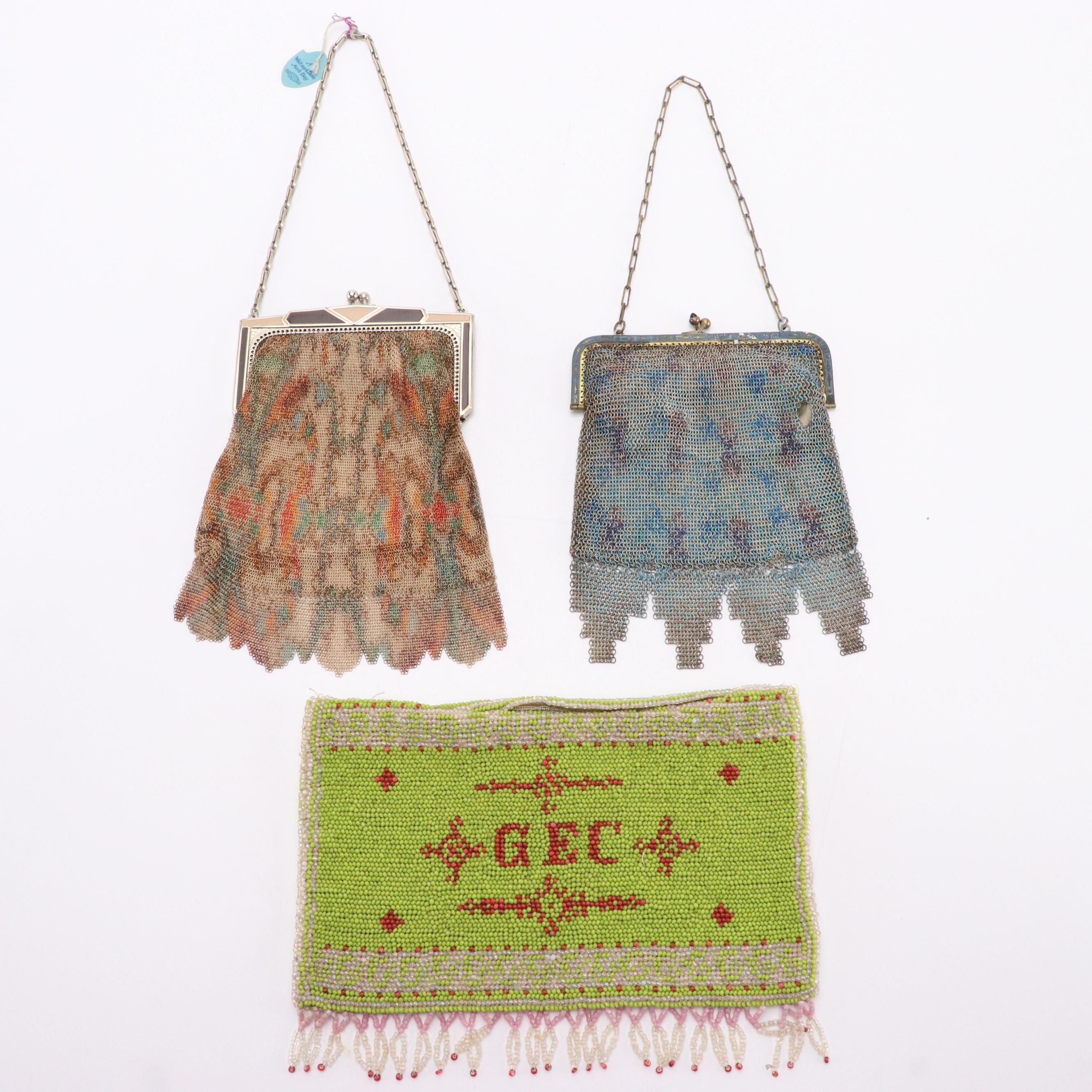 Whiting & Davis and German Enameled Armor Mesh Bags, Other Beaded Pouch