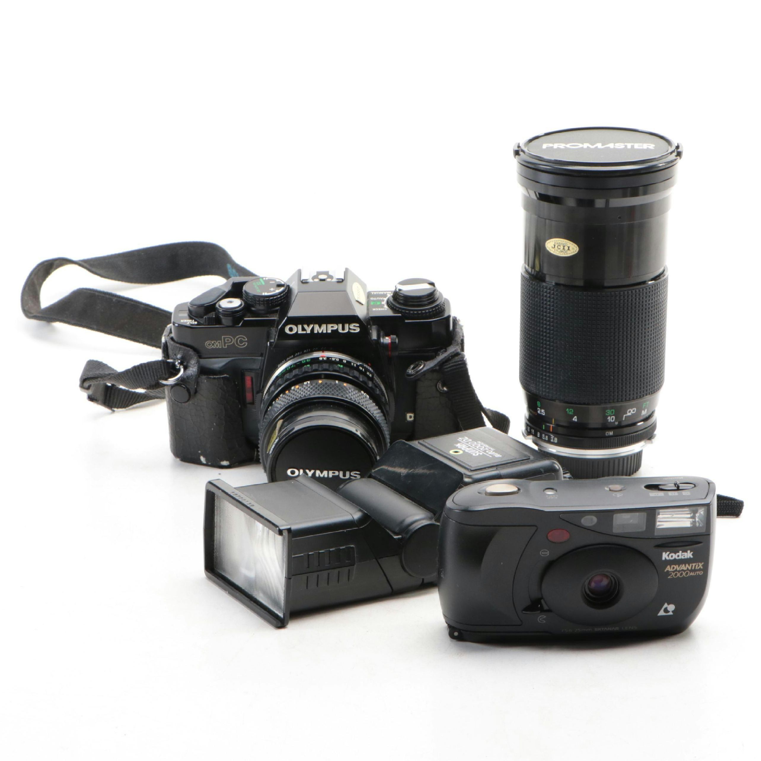 Olympus OM-PC SLR and 35–70mm f/3.4–4.5 Lens with Promaster Macro Lens and More