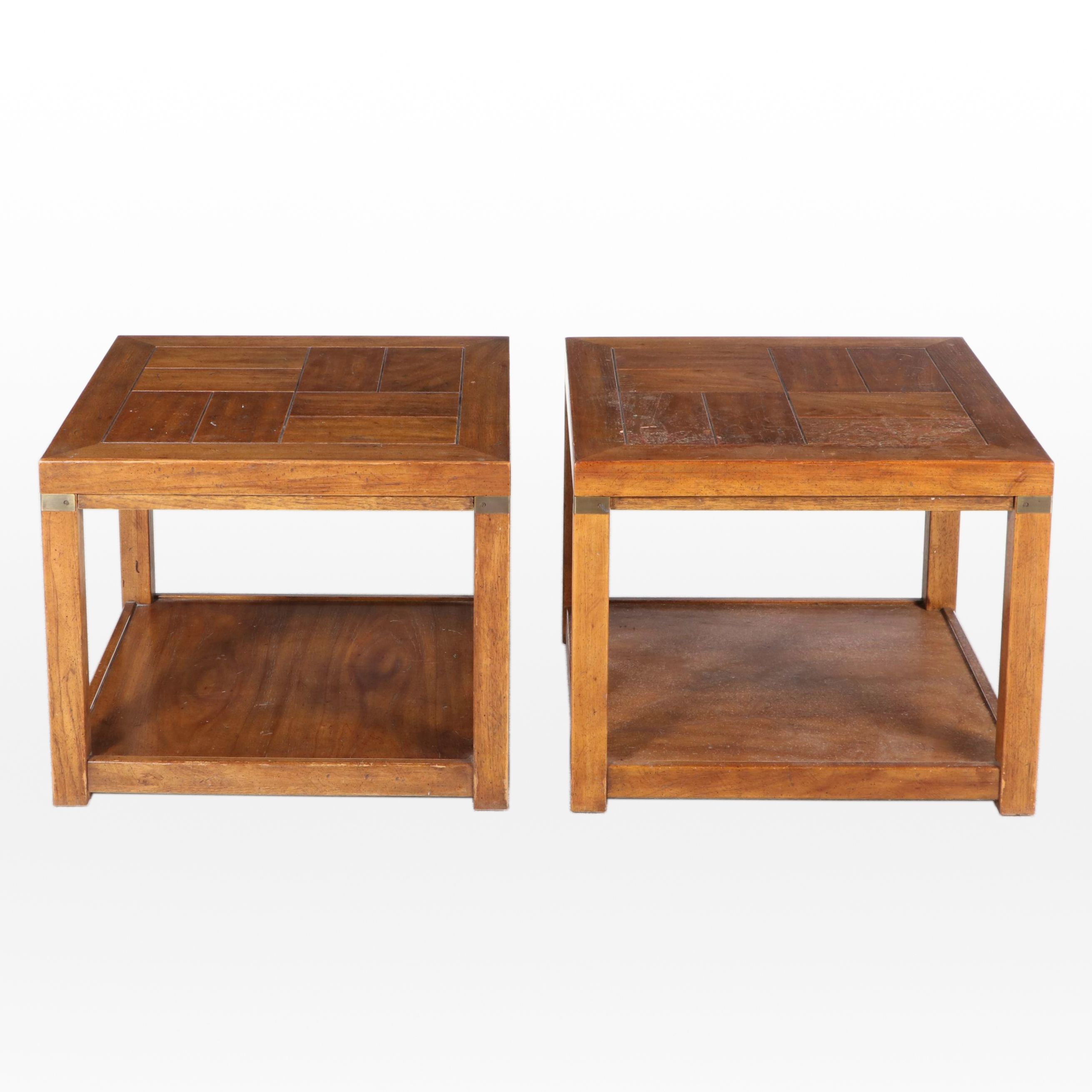 Pair of Drexel Heritage "Woodbriar" Campaign Style Pecan Side Tables