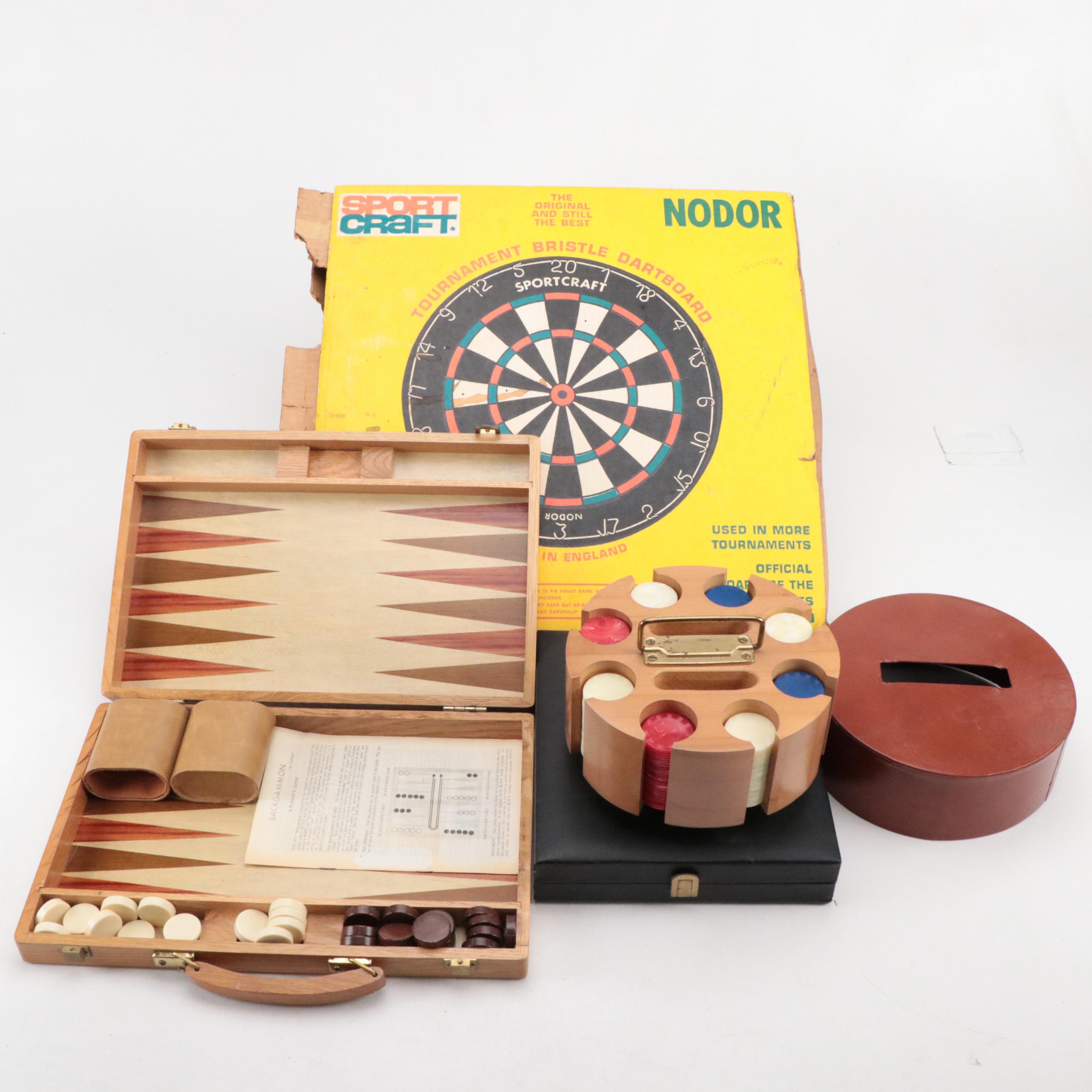 Sport Craft Dart Board with Backgammon, Poker Chips and More