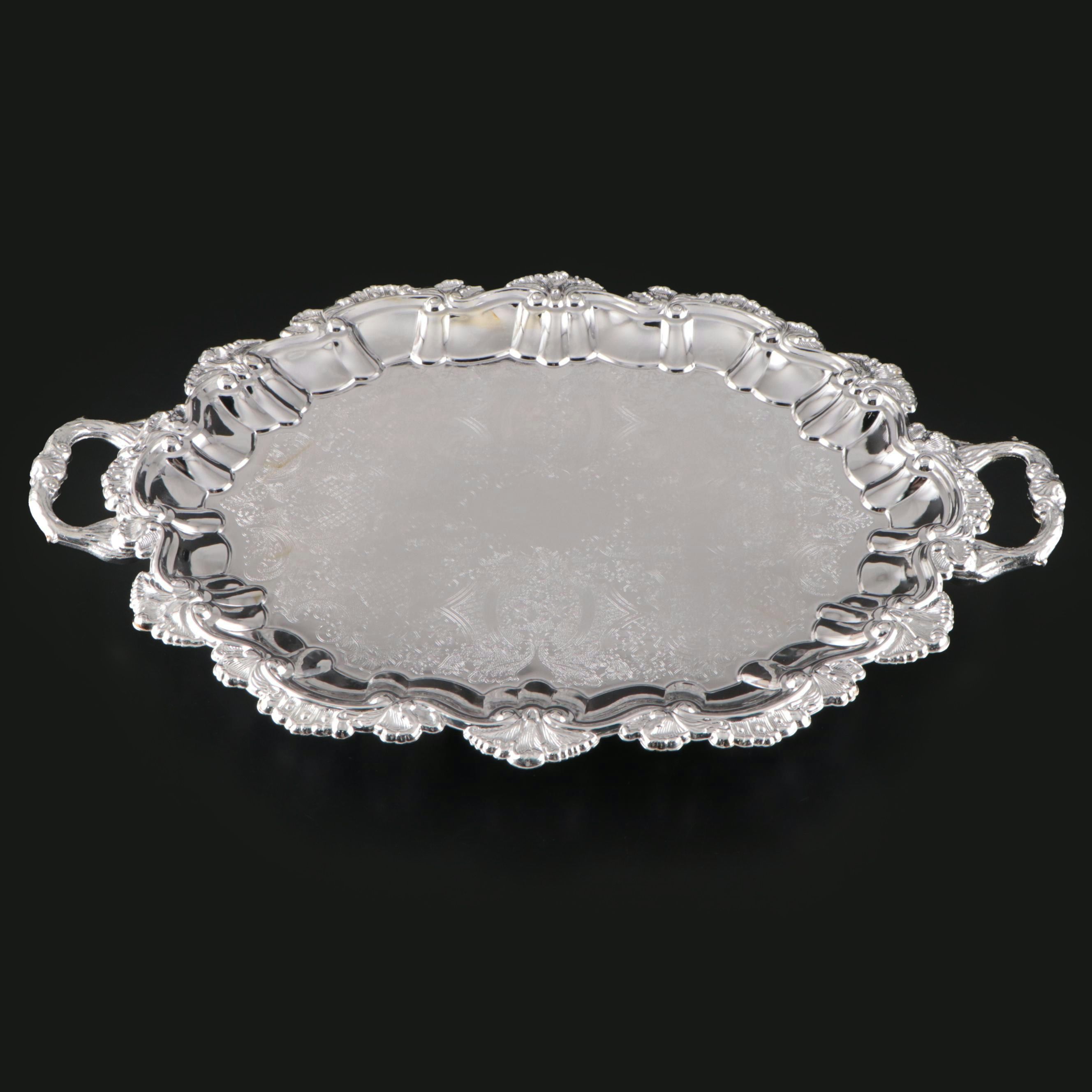 International Silver Co. "English Shell" Silver Plate Footed Waiter Tray