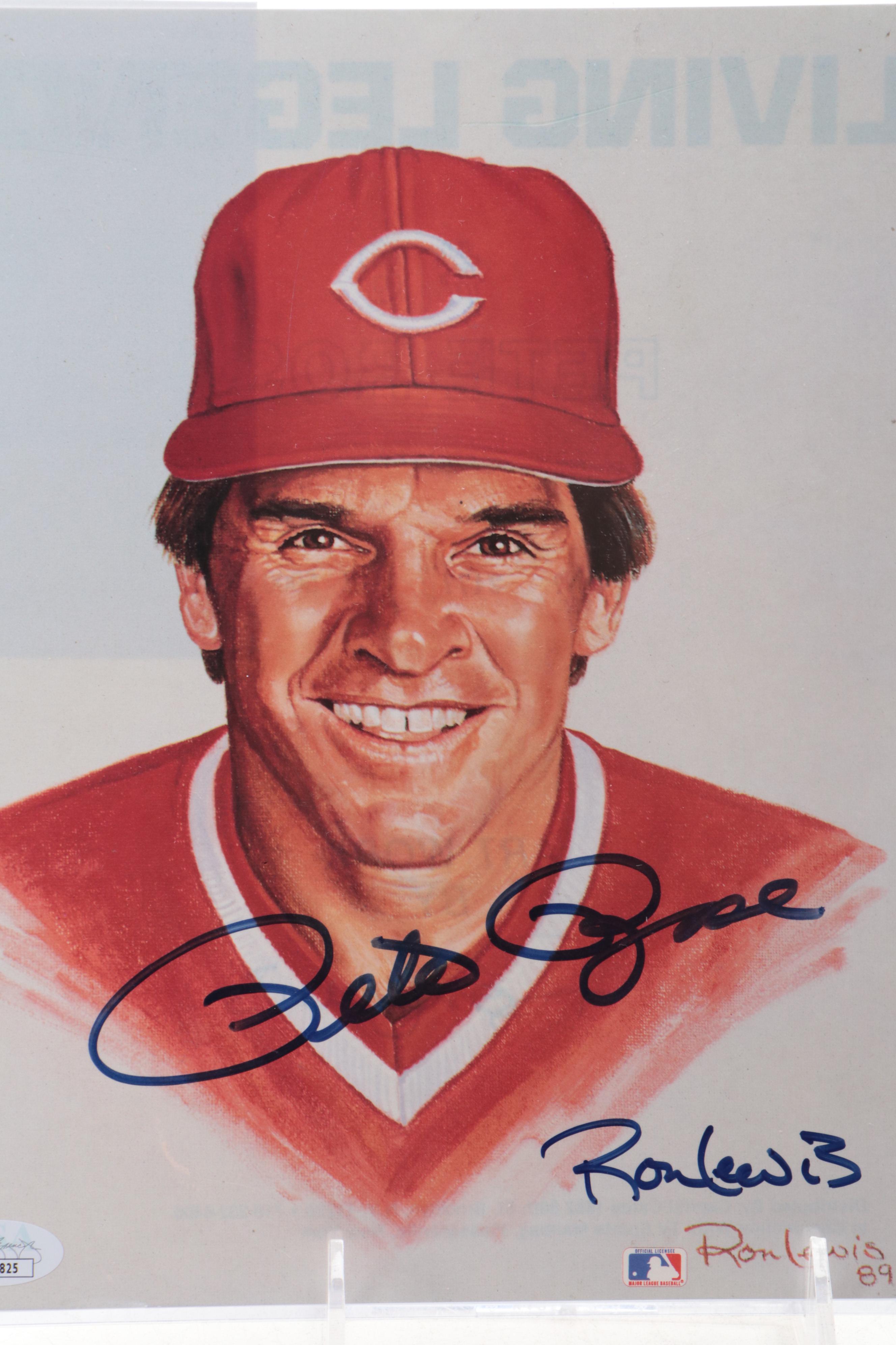 Pete Rose and Ron Lewis Signed Cincinnati Reds Print with More