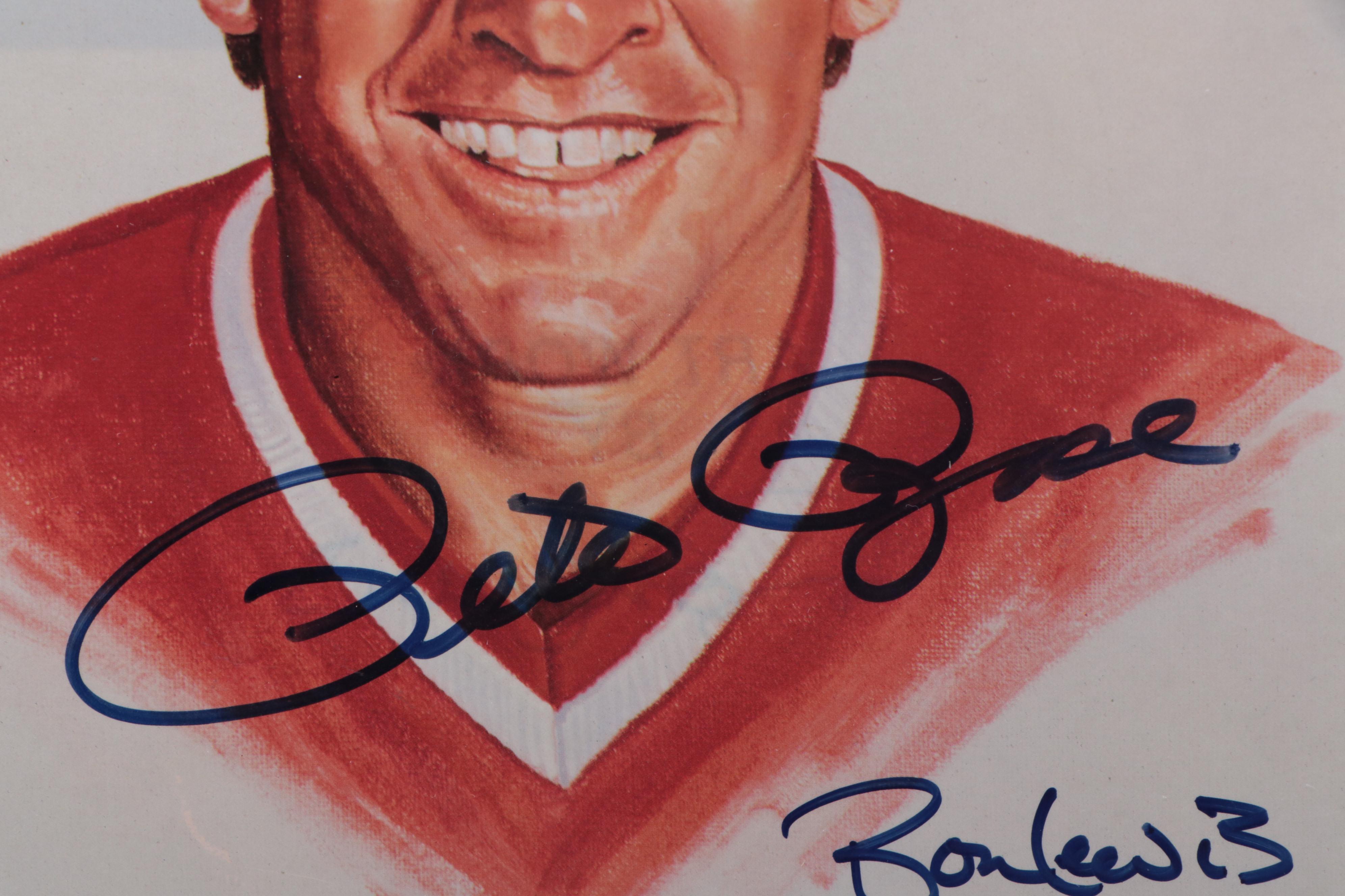 Pete Rose and Ron Lewis Signed Cincinnati Reds Print with More