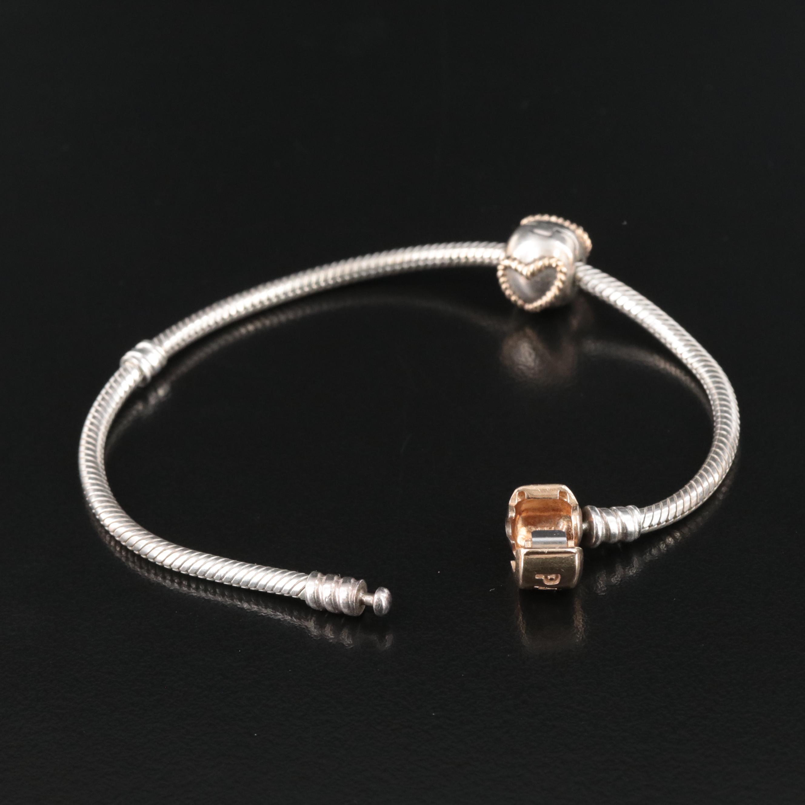 Pandora Sterling Clip and Bracelet with 14K Clasp