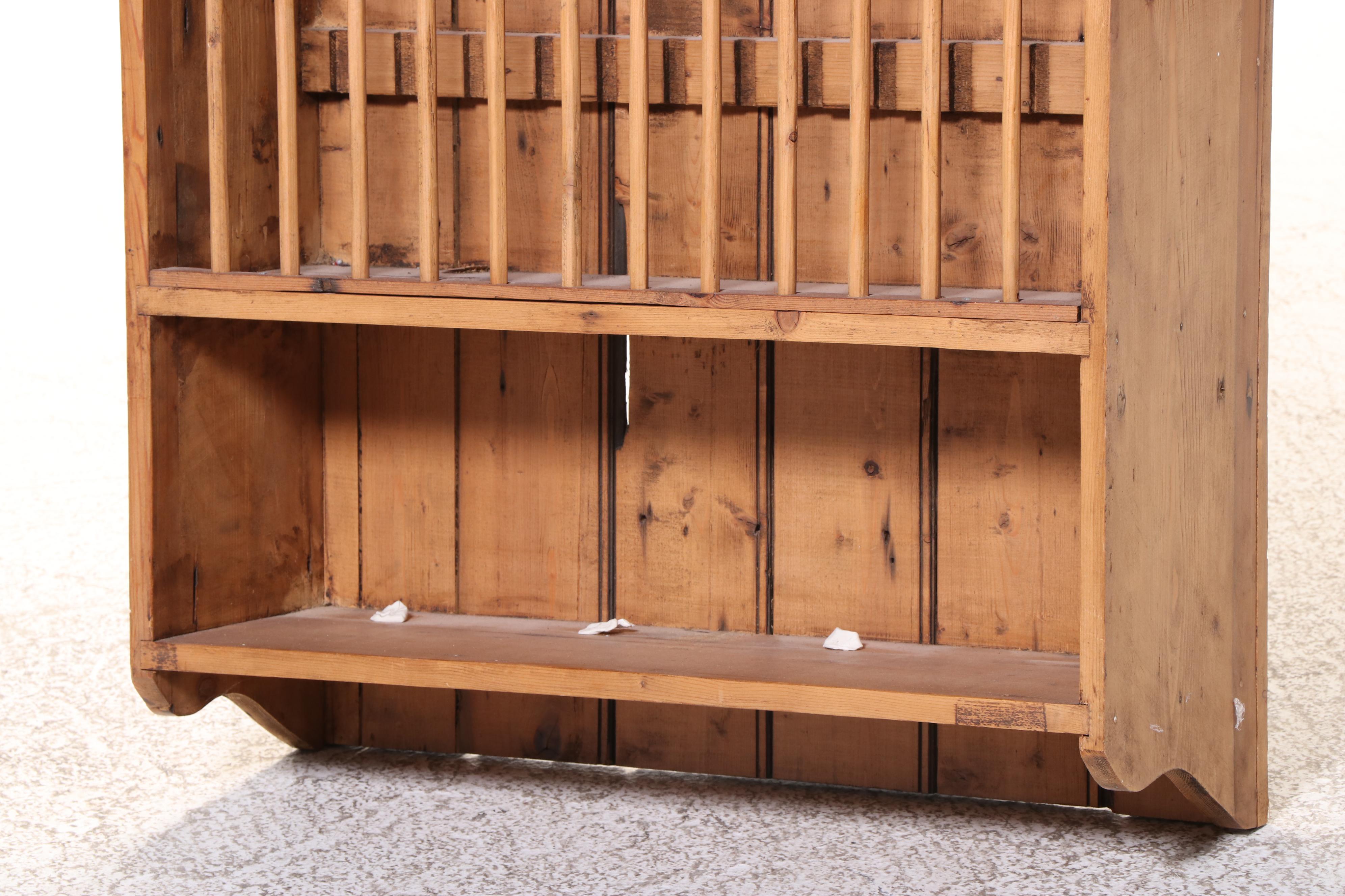 American Primitive Pine Wall Mount Plate Rack, 19th Century