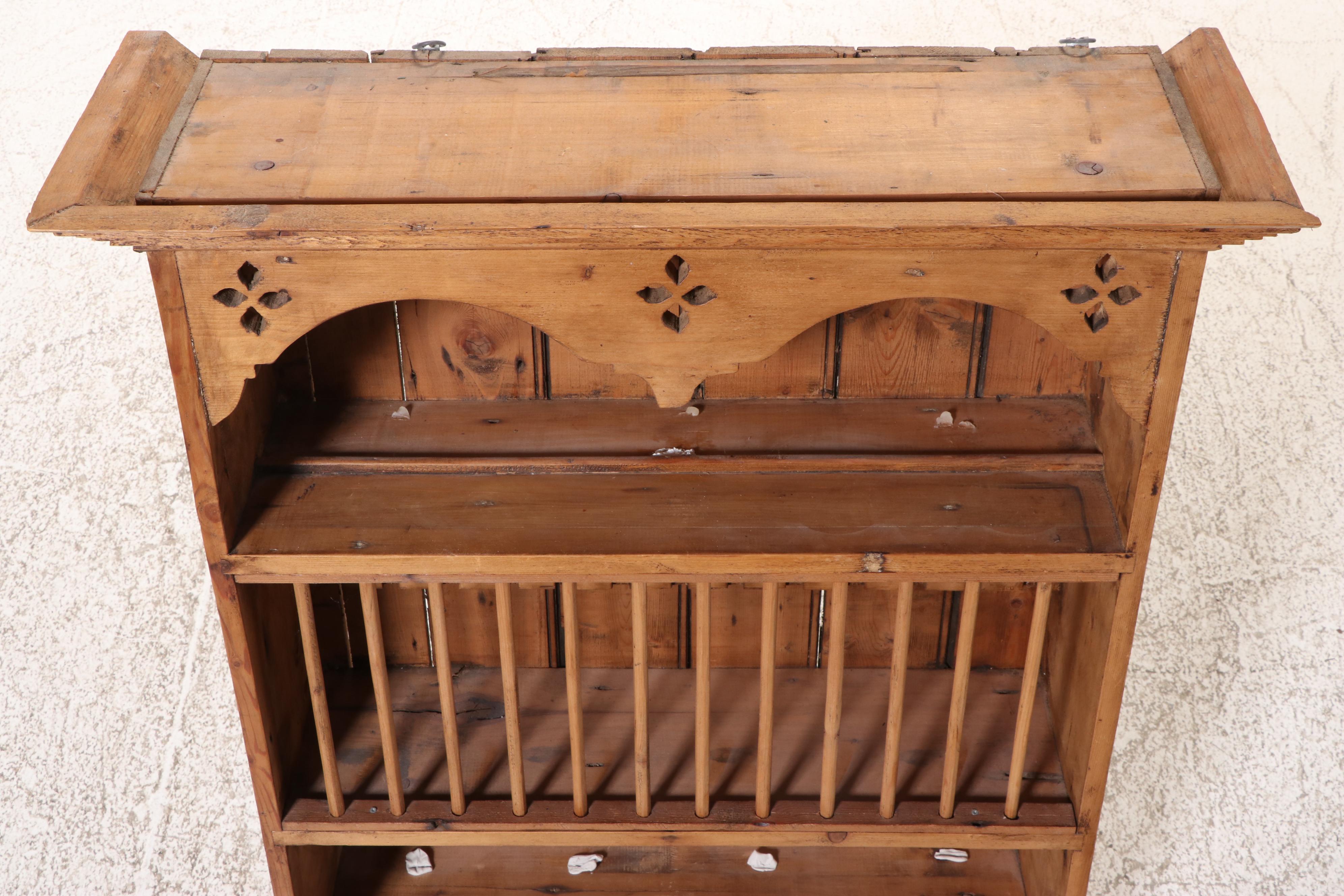 American Primitive Pine Wall Mount Plate Rack, 19th Century