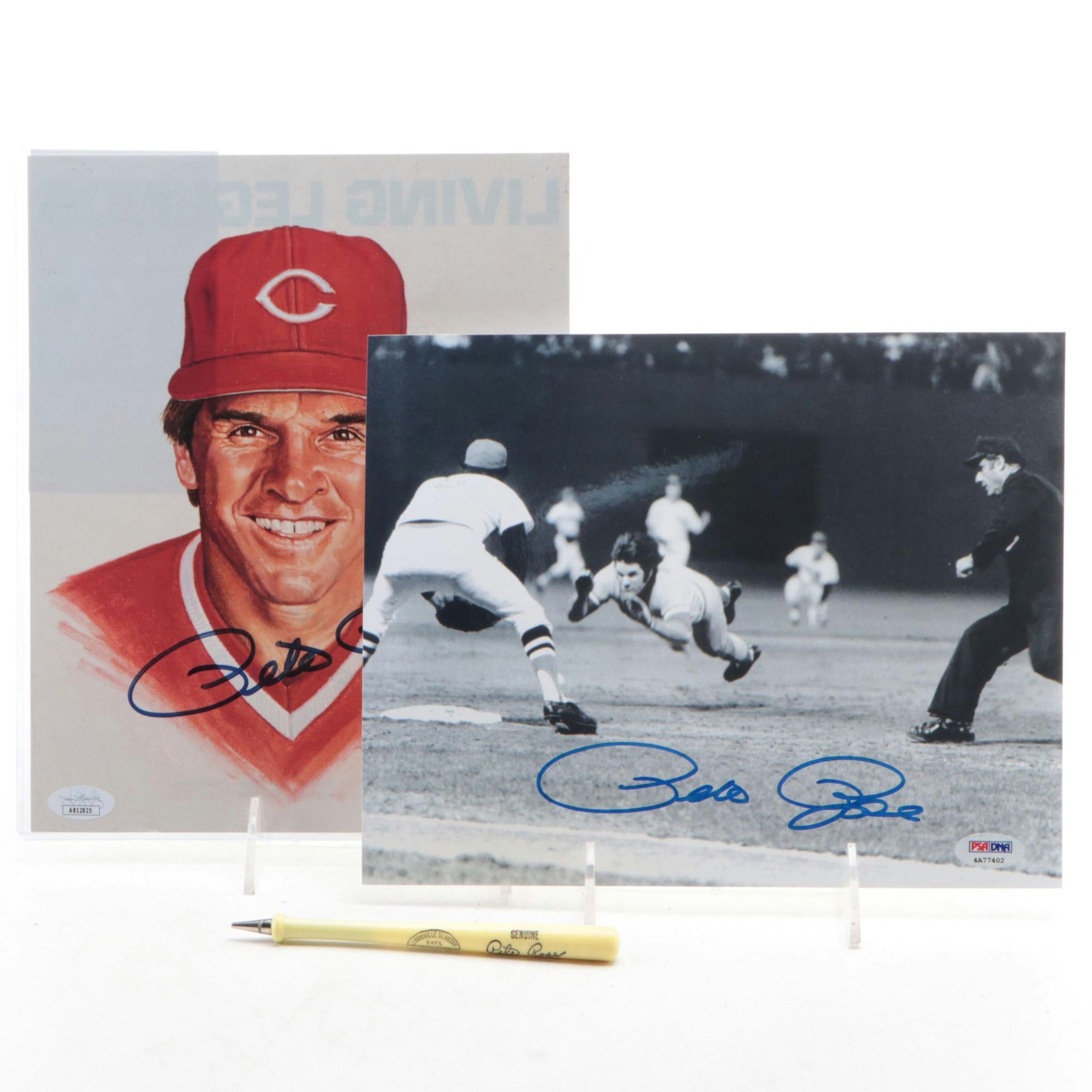 Pete Rose and Ron Lewis Signed Cincinnati Reds Print with More