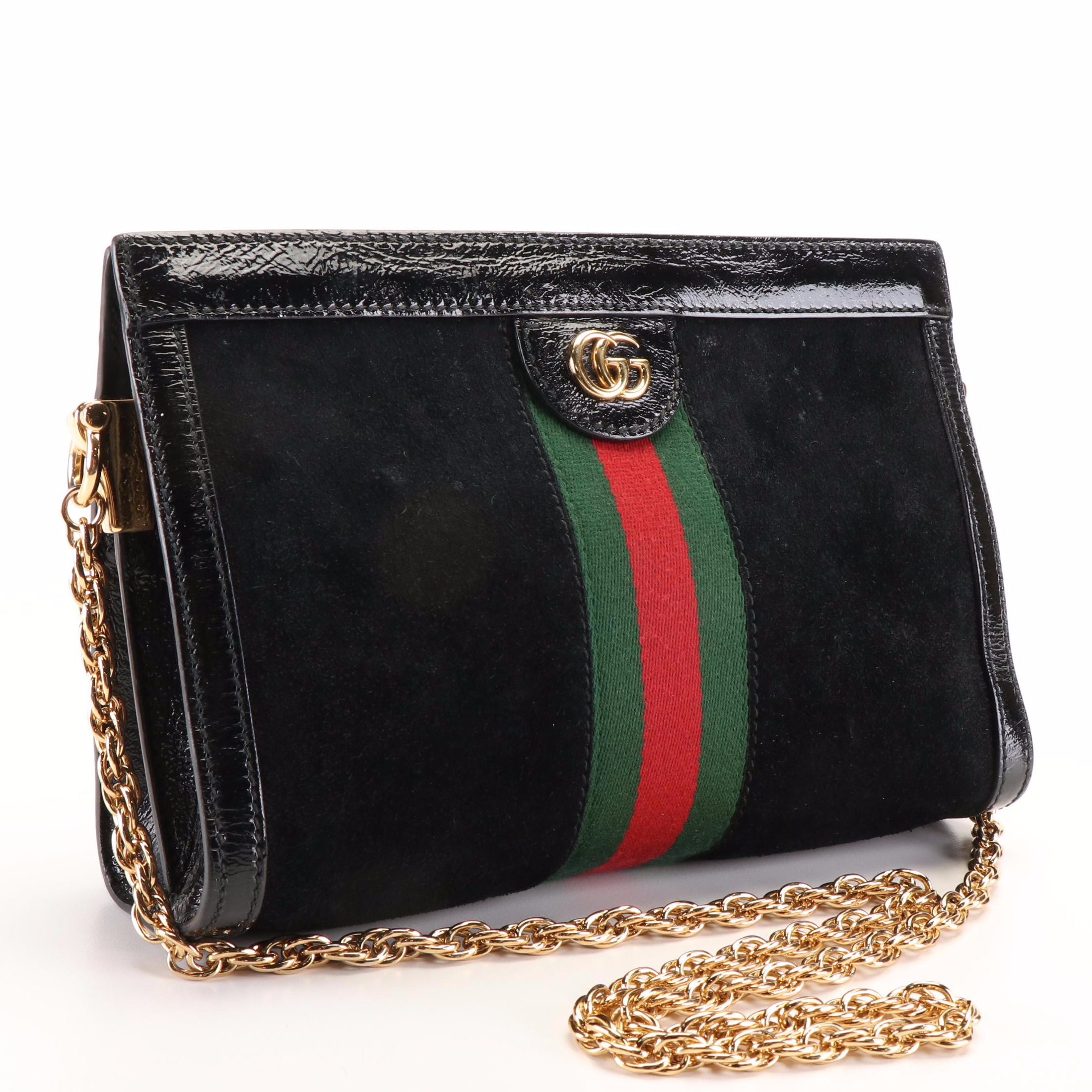 Gucci Black Suede and Leather Ophidia Chain Handbag