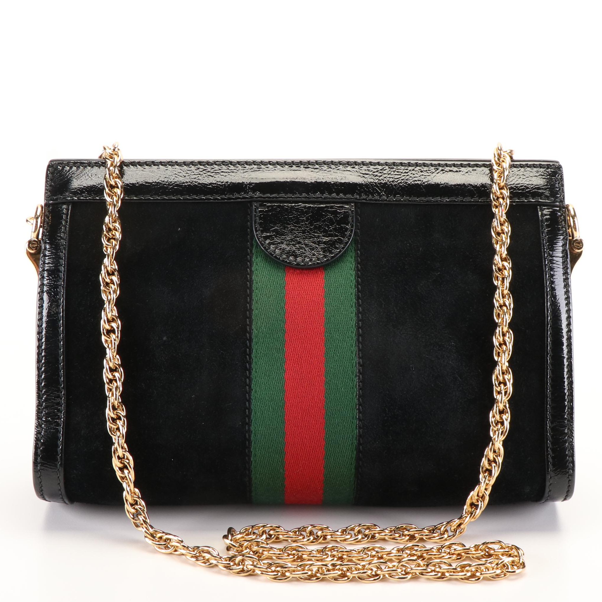 Gucci Black Suede and Leather Ophidia Chain Handbag