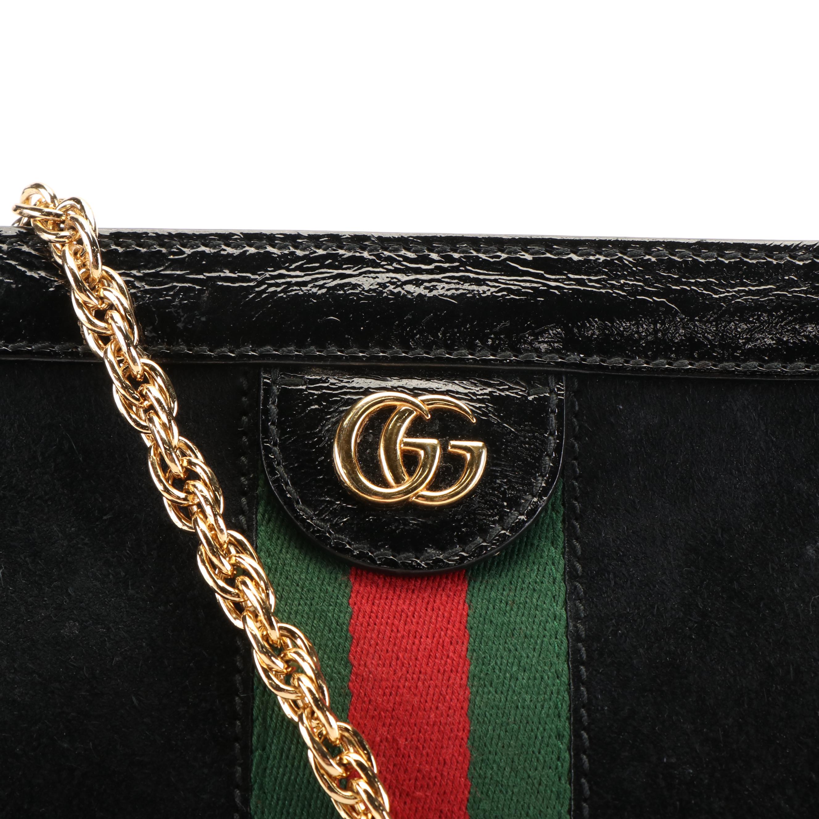 Gucci Black Suede and Leather Ophidia Chain Handbag
