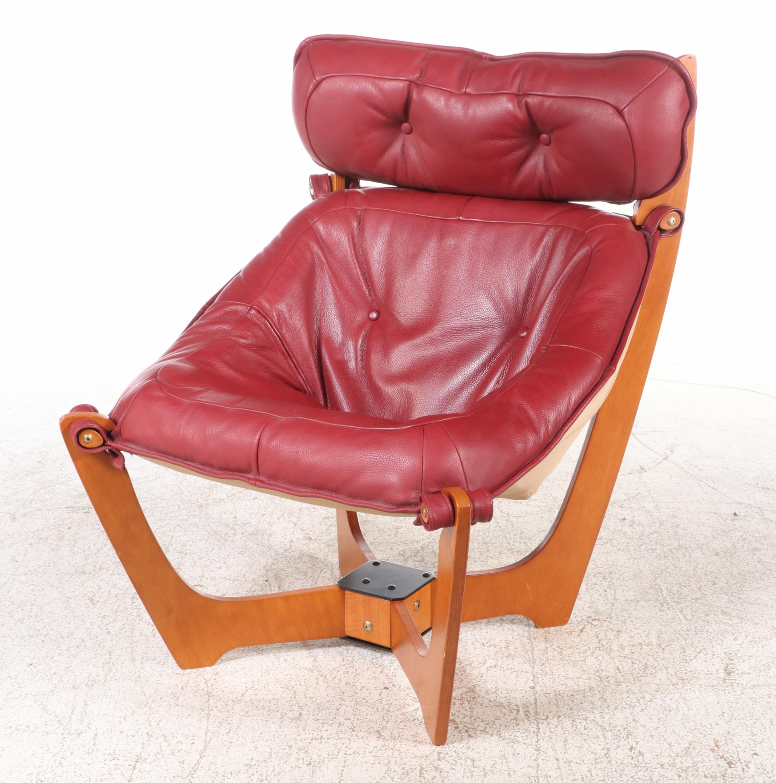 Pair of Odd Knutsen for IMG "Luna" Leather High-Back Lounge Chairs with Ottomans